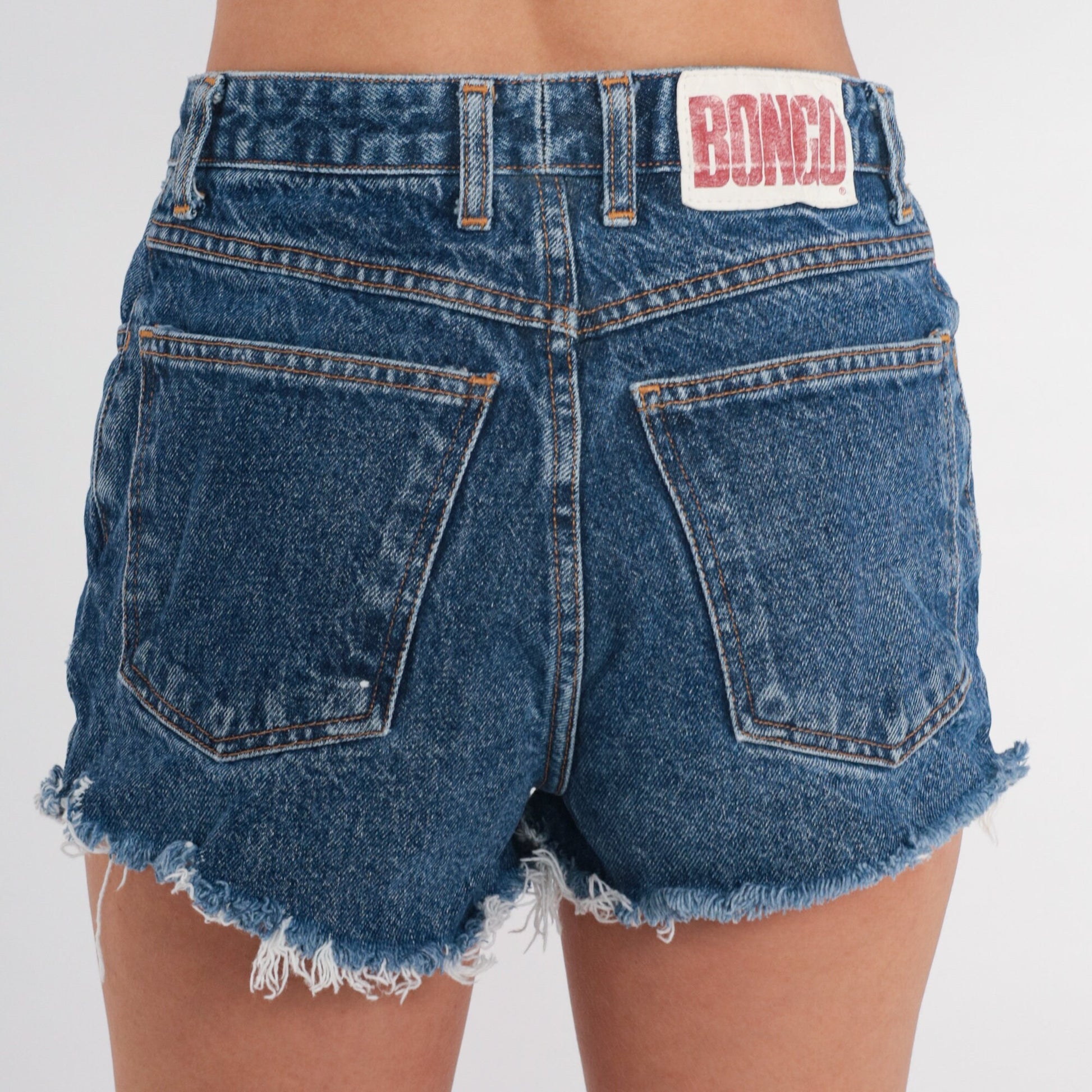 Bongo Y2K Stonewashed Denim Cutoff Shorts Blue Frayed Extra Small XS