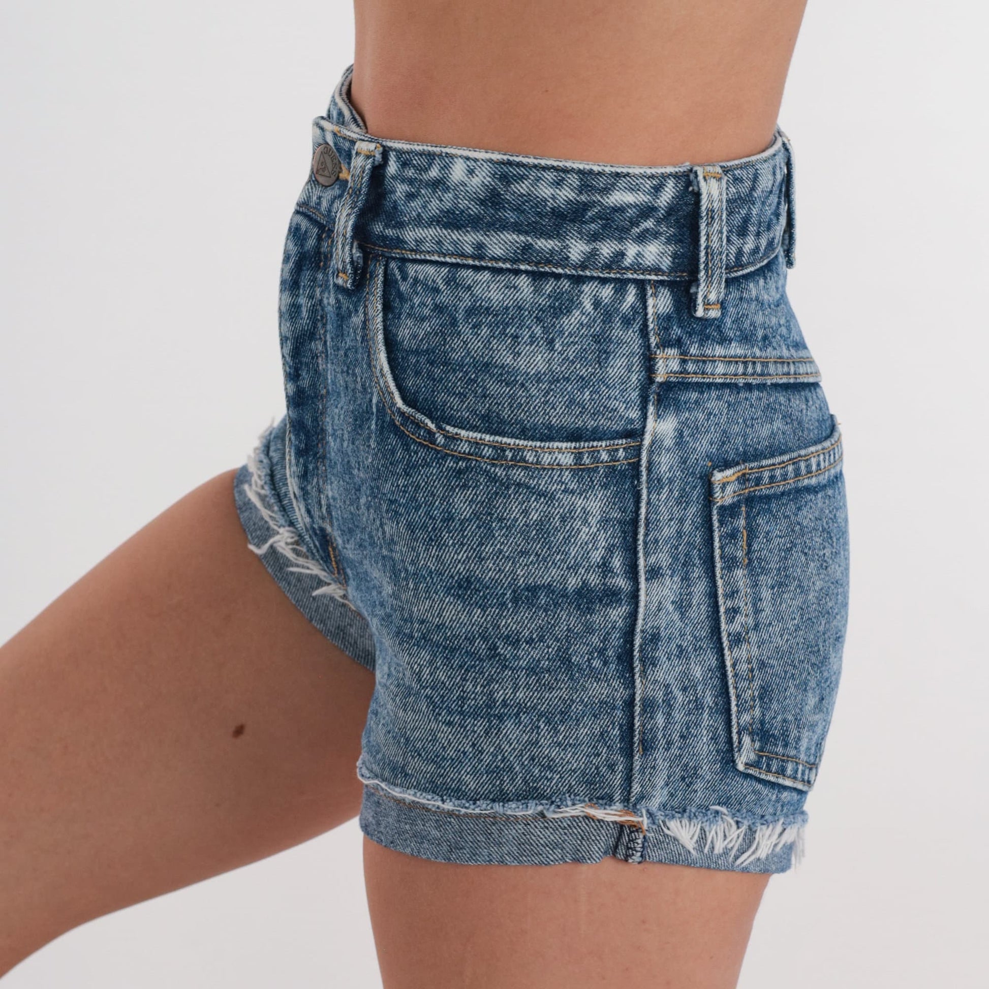 Guess Acid Wash Cutoff Jean Shorts High Waisted 90s Denim Blue XXS