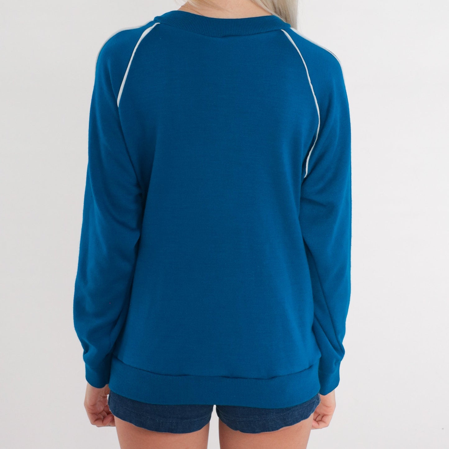 80s Carsan Graphic Sweatshirt Blue Raglan Crewneck Medium