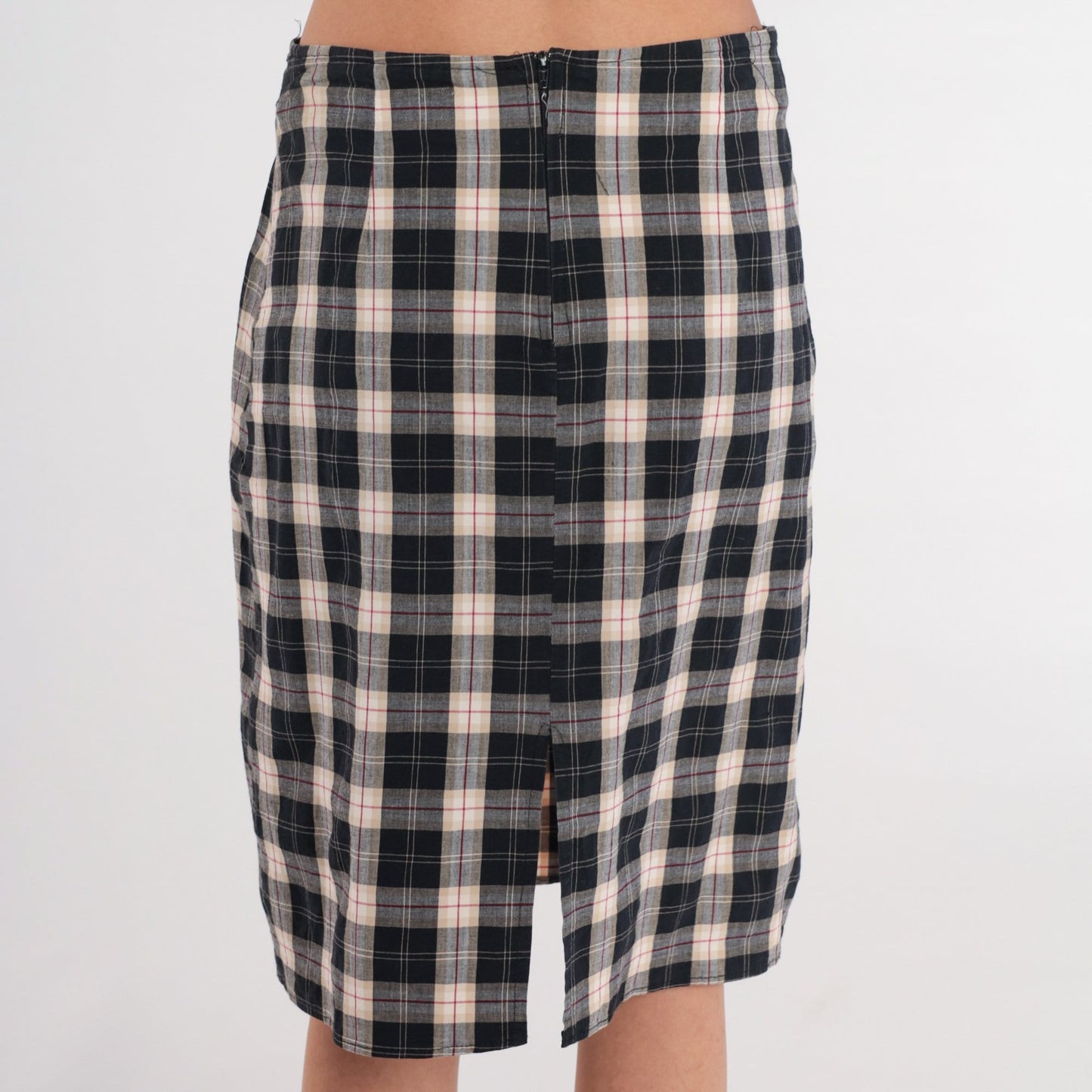 90s Checkered Mini Skirt Black Tan High Waist Pencil Skirt Medium
