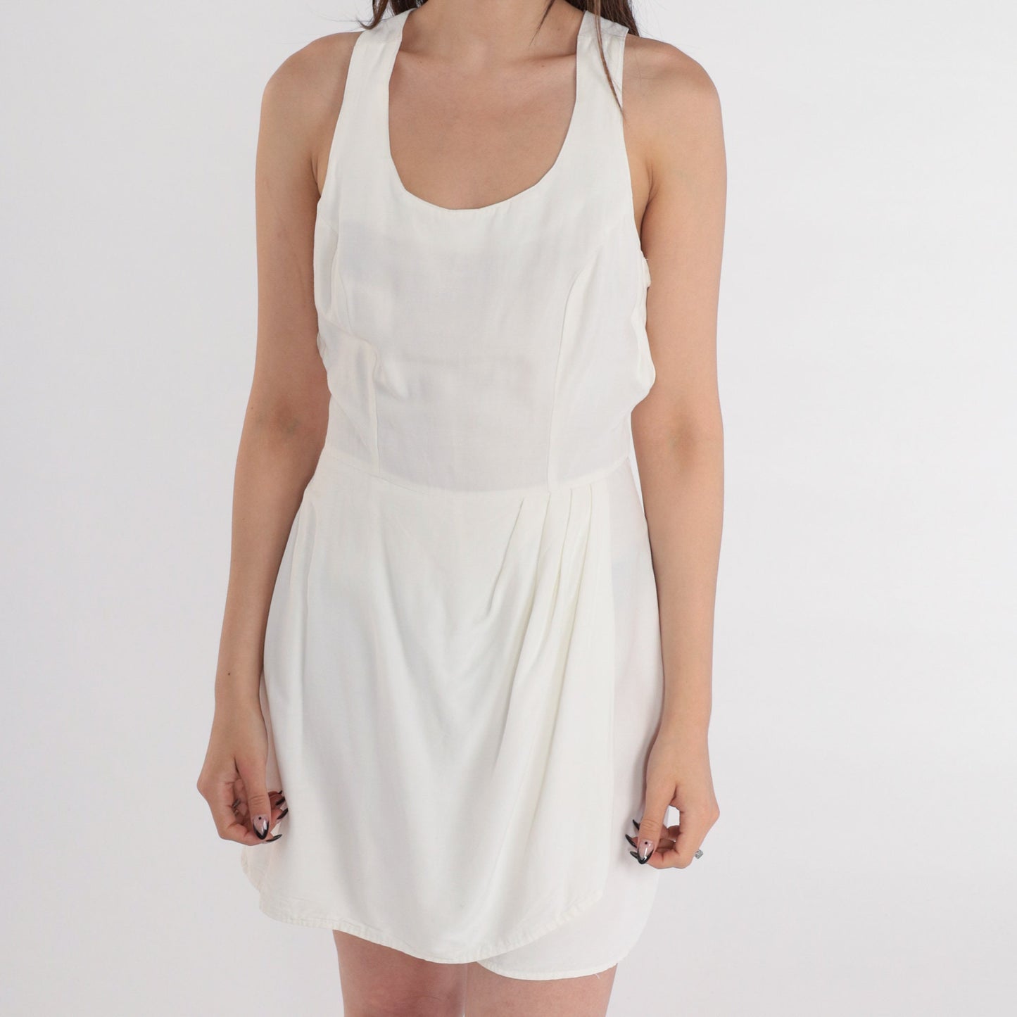 80s Rampage White Romper Criss Cross Back Tulip Hem Sleeveless Small