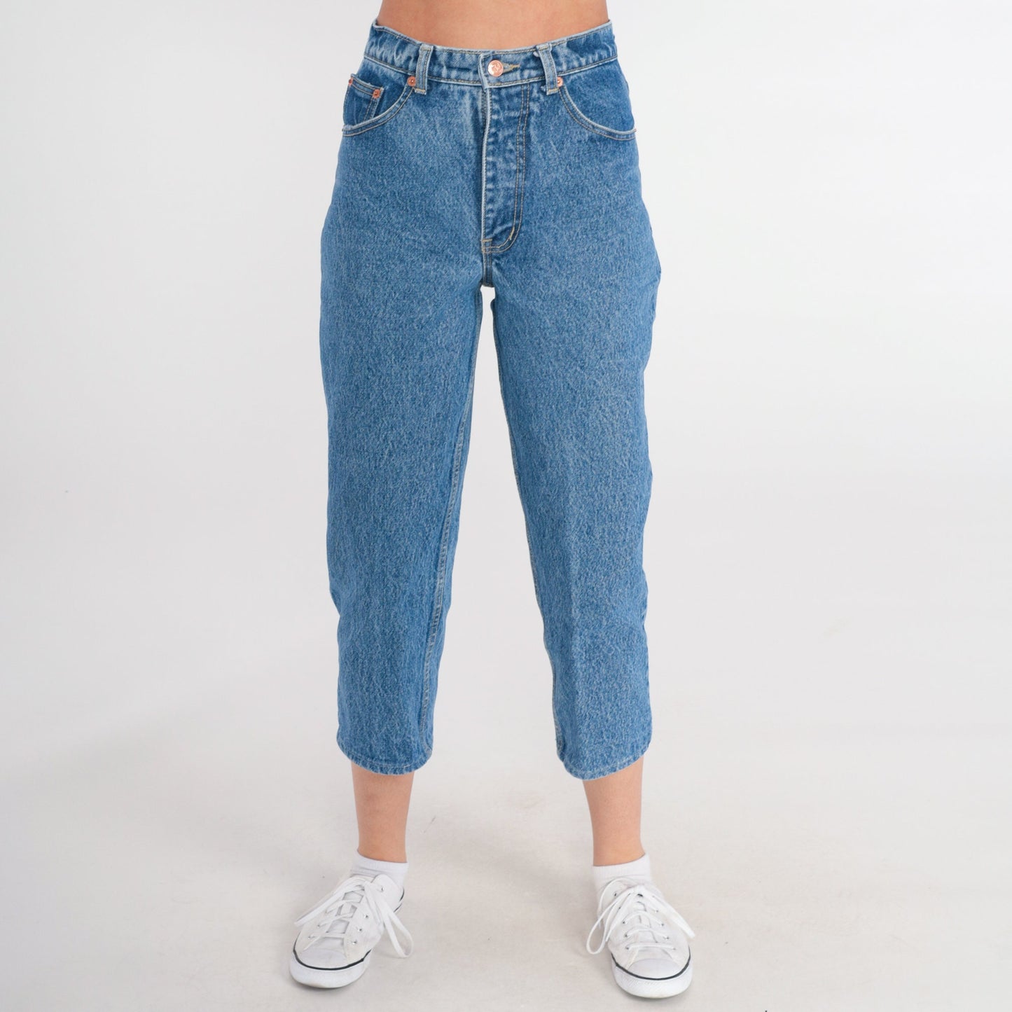 80s Gogo Jeans High Waisted Cropped Denim Dark Blue 2XS
