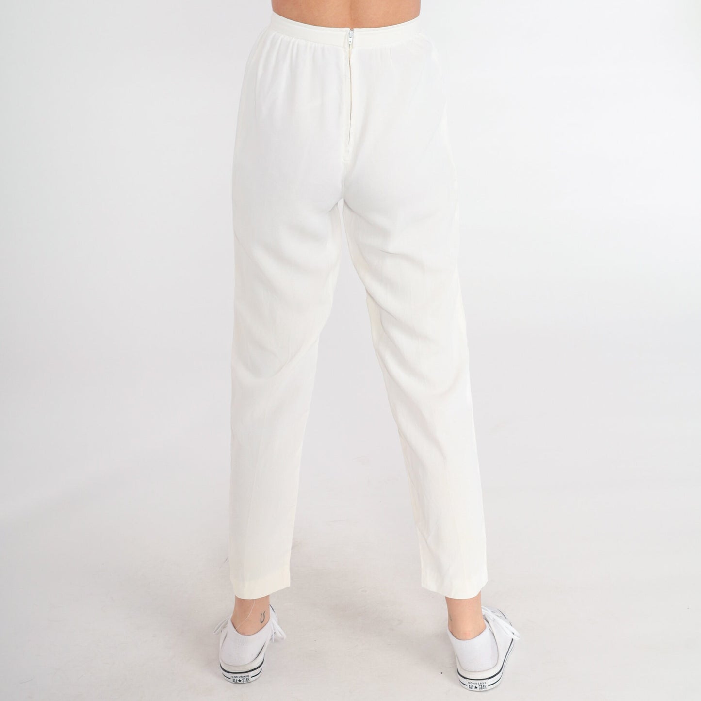 70s White High-Waisted Tapered Ankle Pants Extra Small