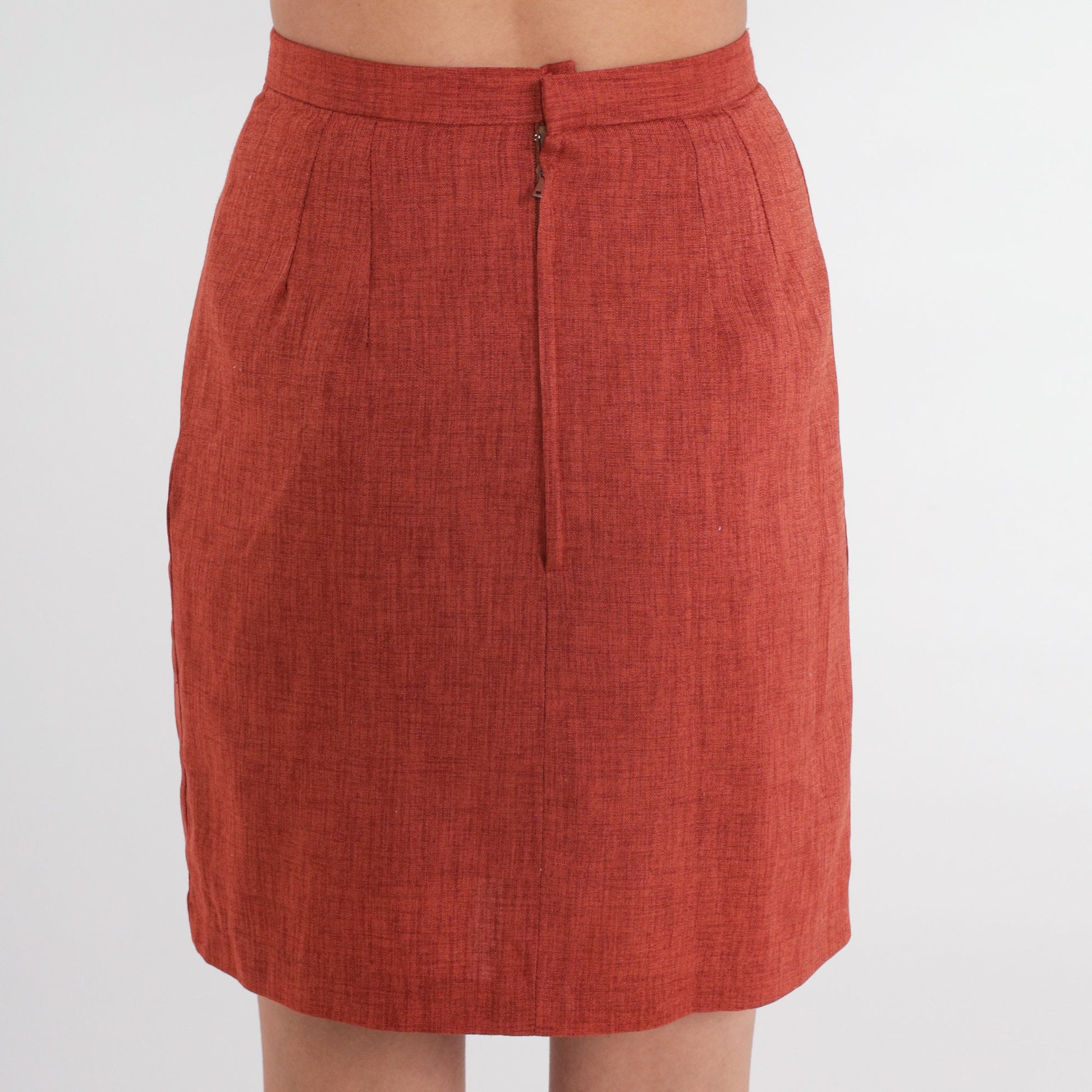 90s Rust Pencil Mini Skirt High Waist Zipper Back Extra Small