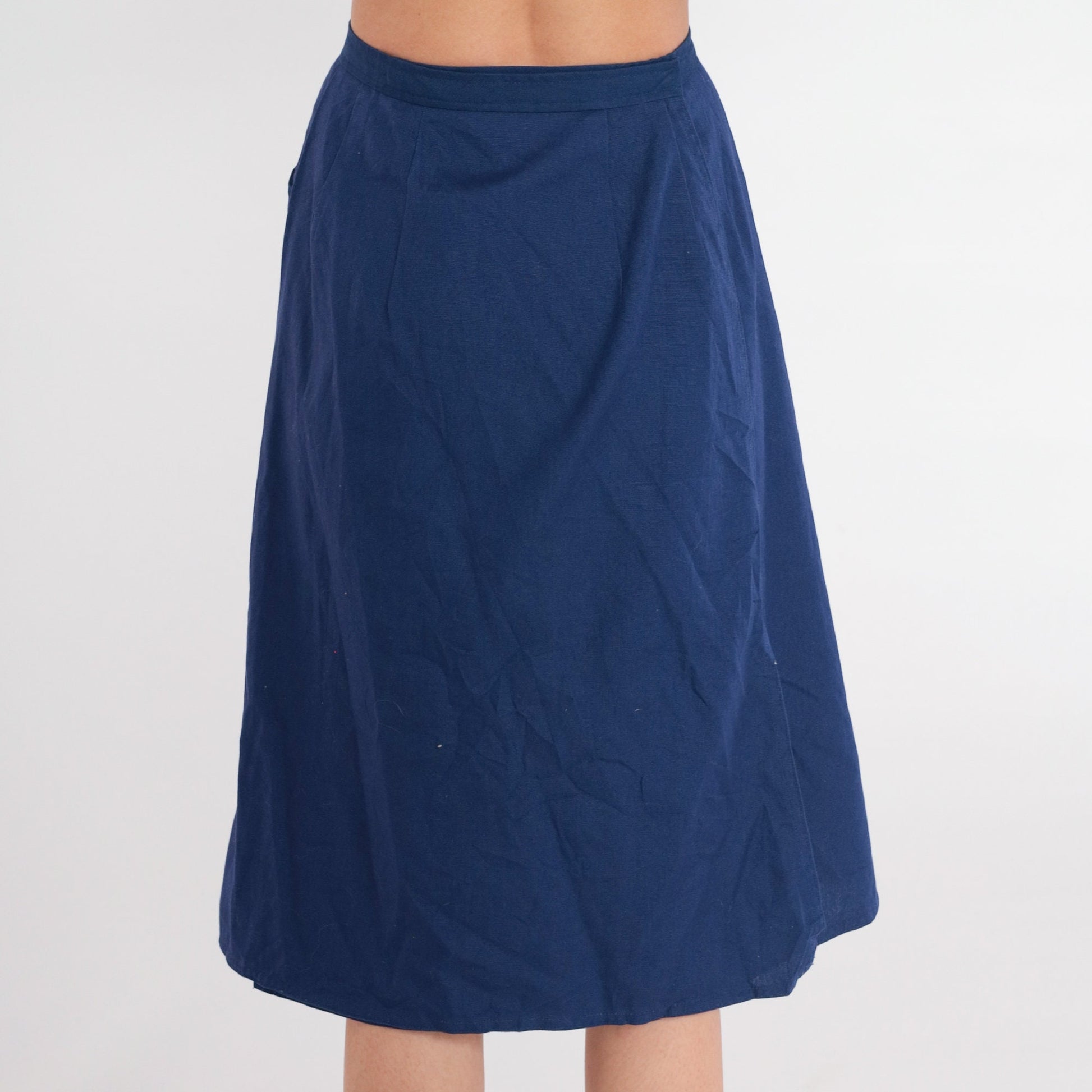 80s Navy Midi Skirt High-Waisted A-Line Extra Small XS