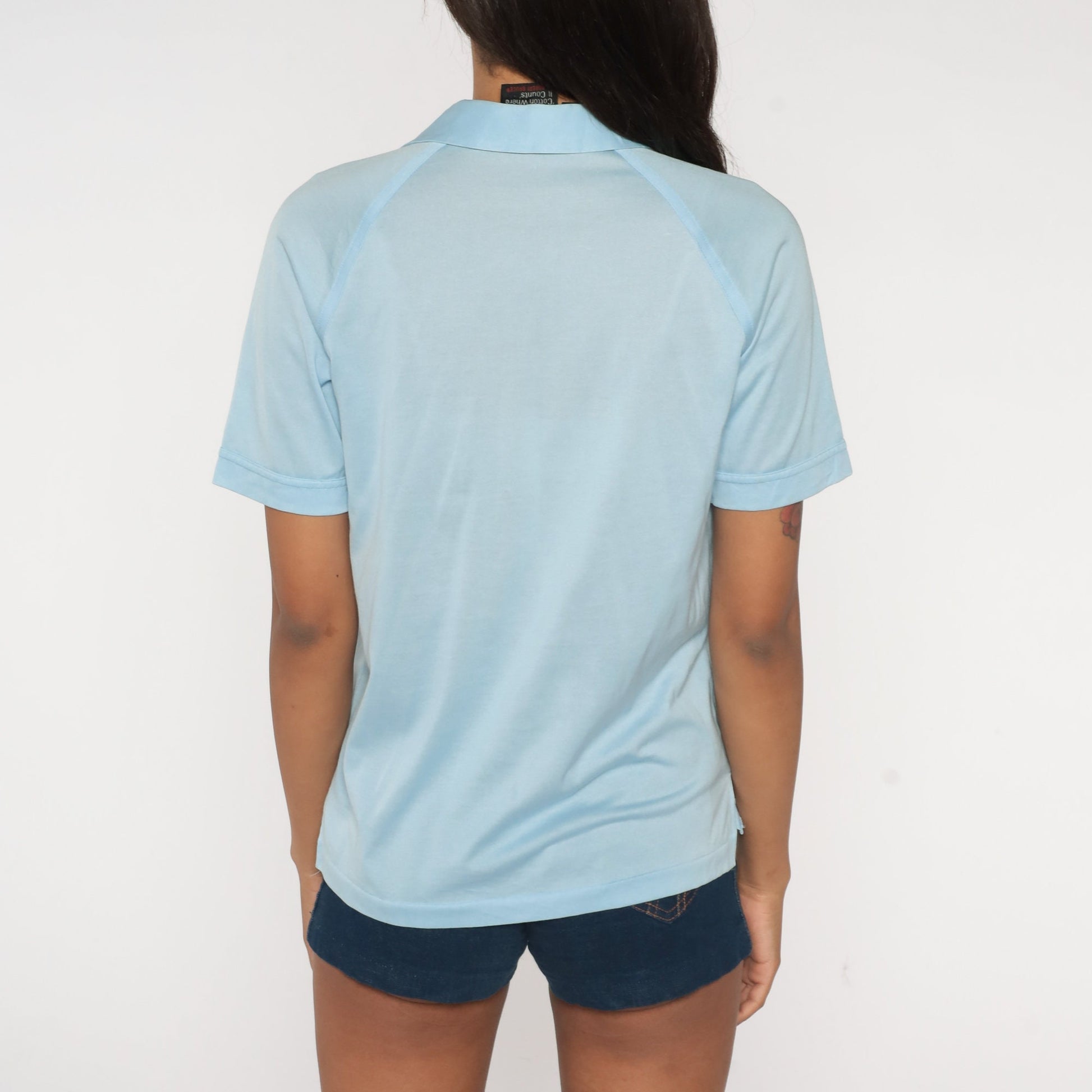 70s Robert Bruce Polo Shirt Baby Blue Cactus Embroidered Small