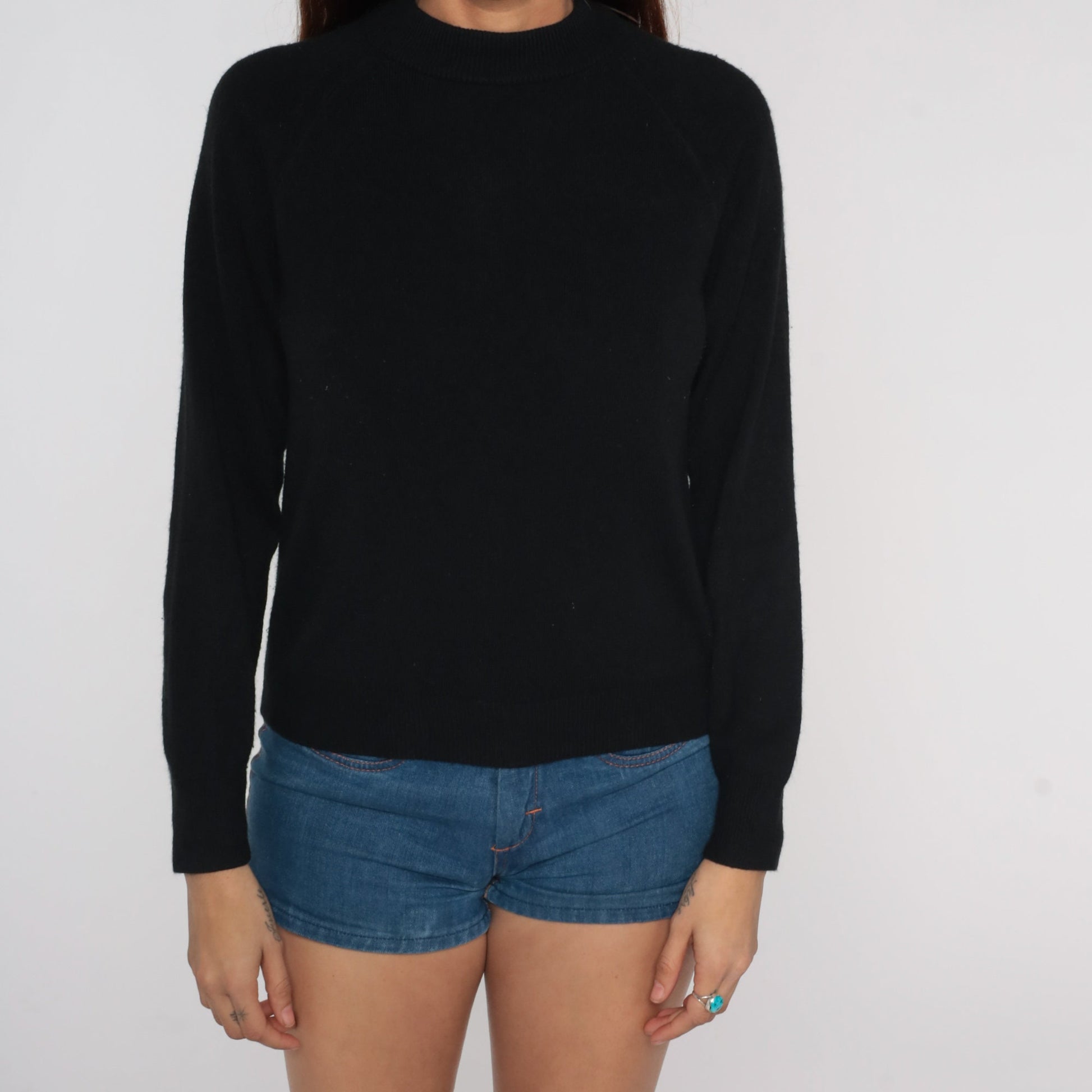 00s Hampshire Studio Black Knit Pullover Raglan Sleeve Petite Small