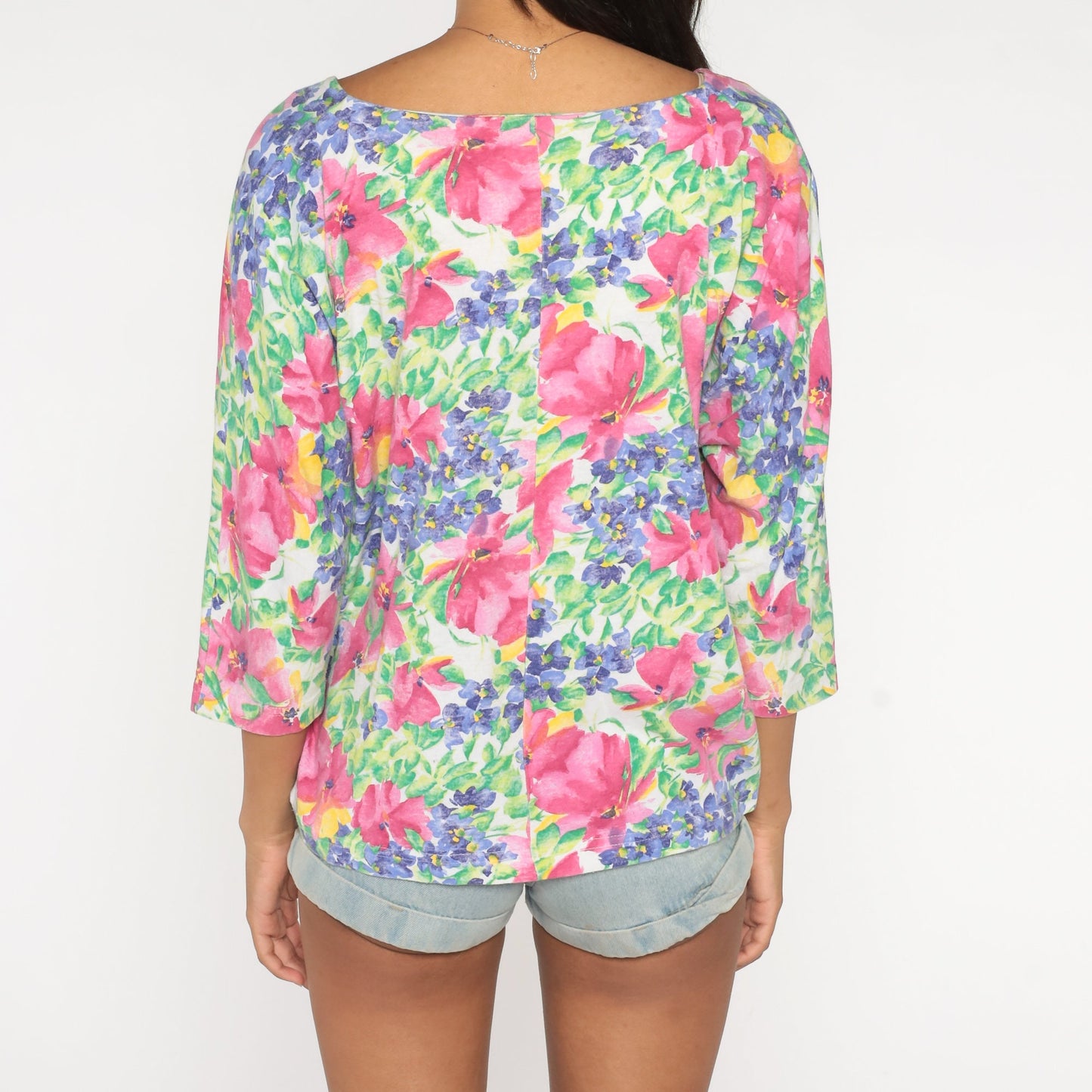 90s Floral Long Sleeve Shirt Flower Print Cotton Blend Women's 14/16
