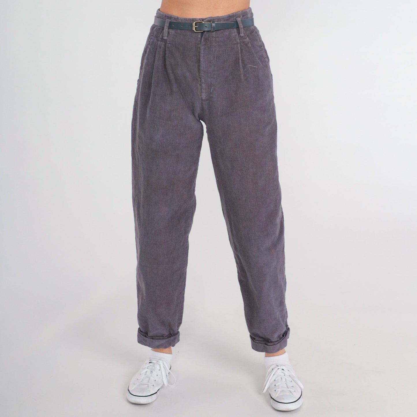80s Purple Corduroy High-Waist Pleated Tapered Trousers Extra Small