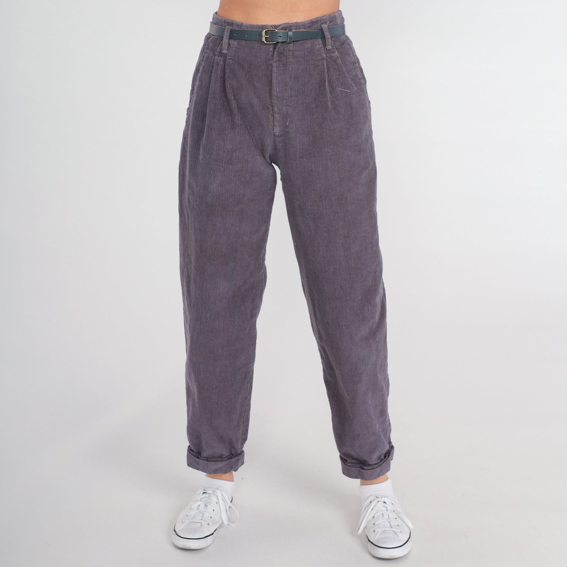 80s Purple Corduroy High-Waist Pleated Tapered Trousers Extra Small