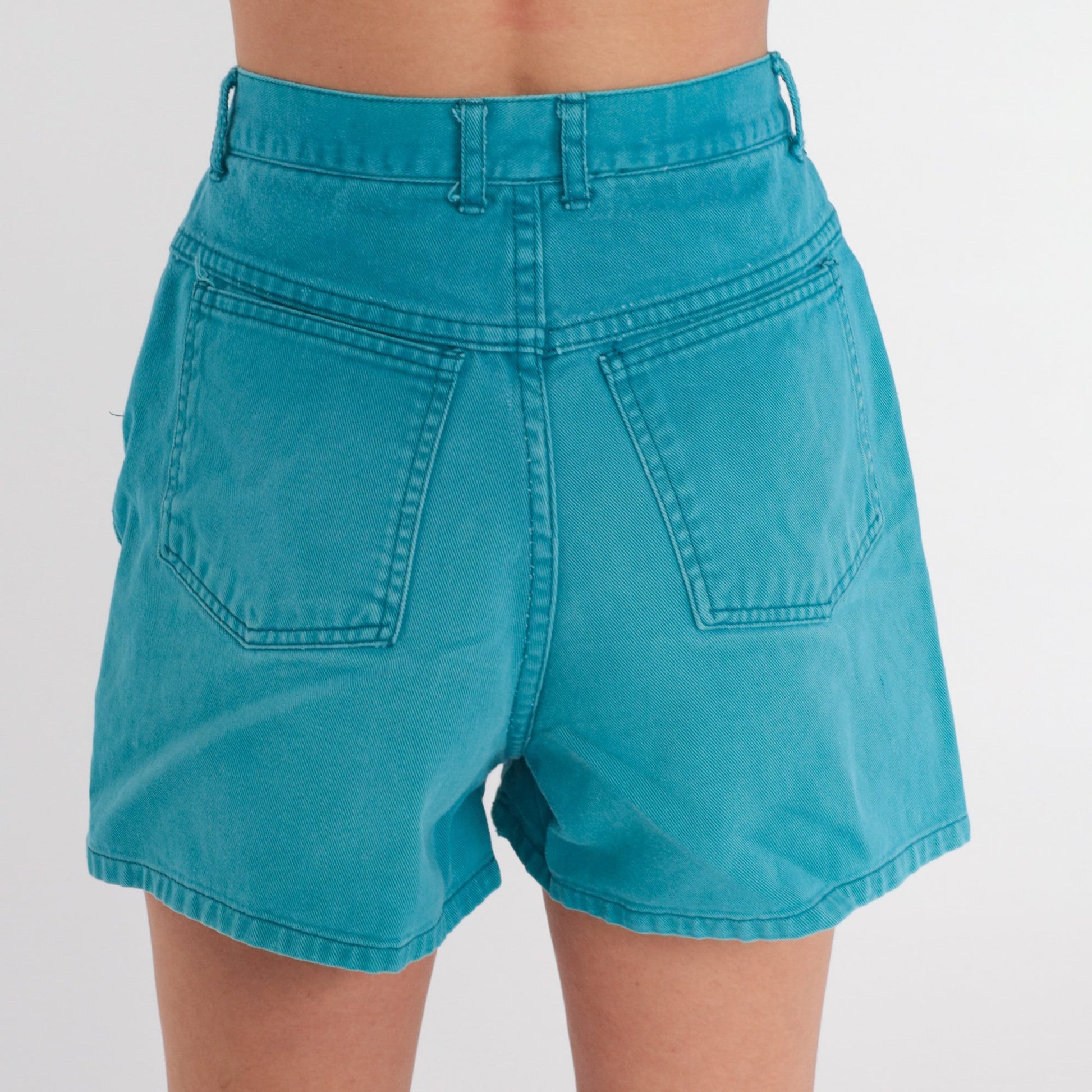90s Turquoise Denim Shorts High Rise Button Fly Cotton Extra Small