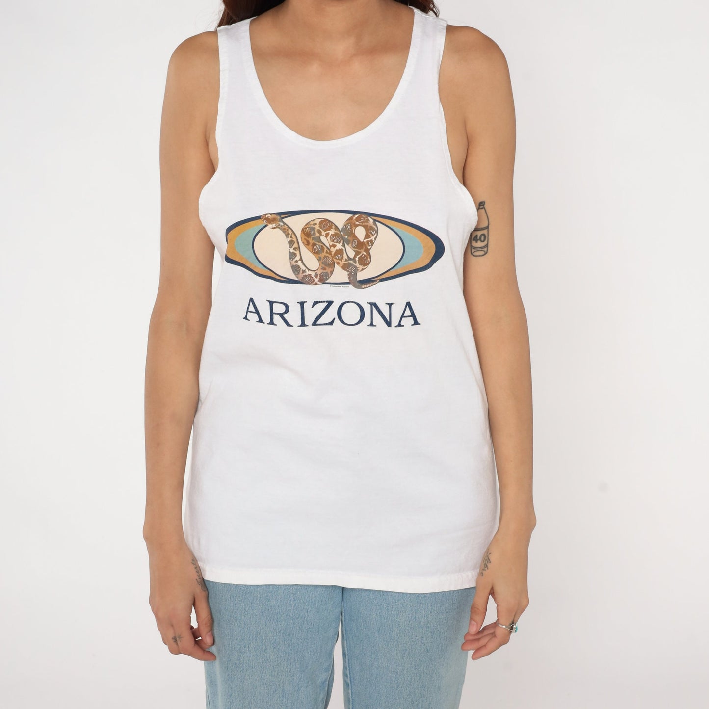 Y2K Arizona Snake Graphic Tank Top White Cotton Small S