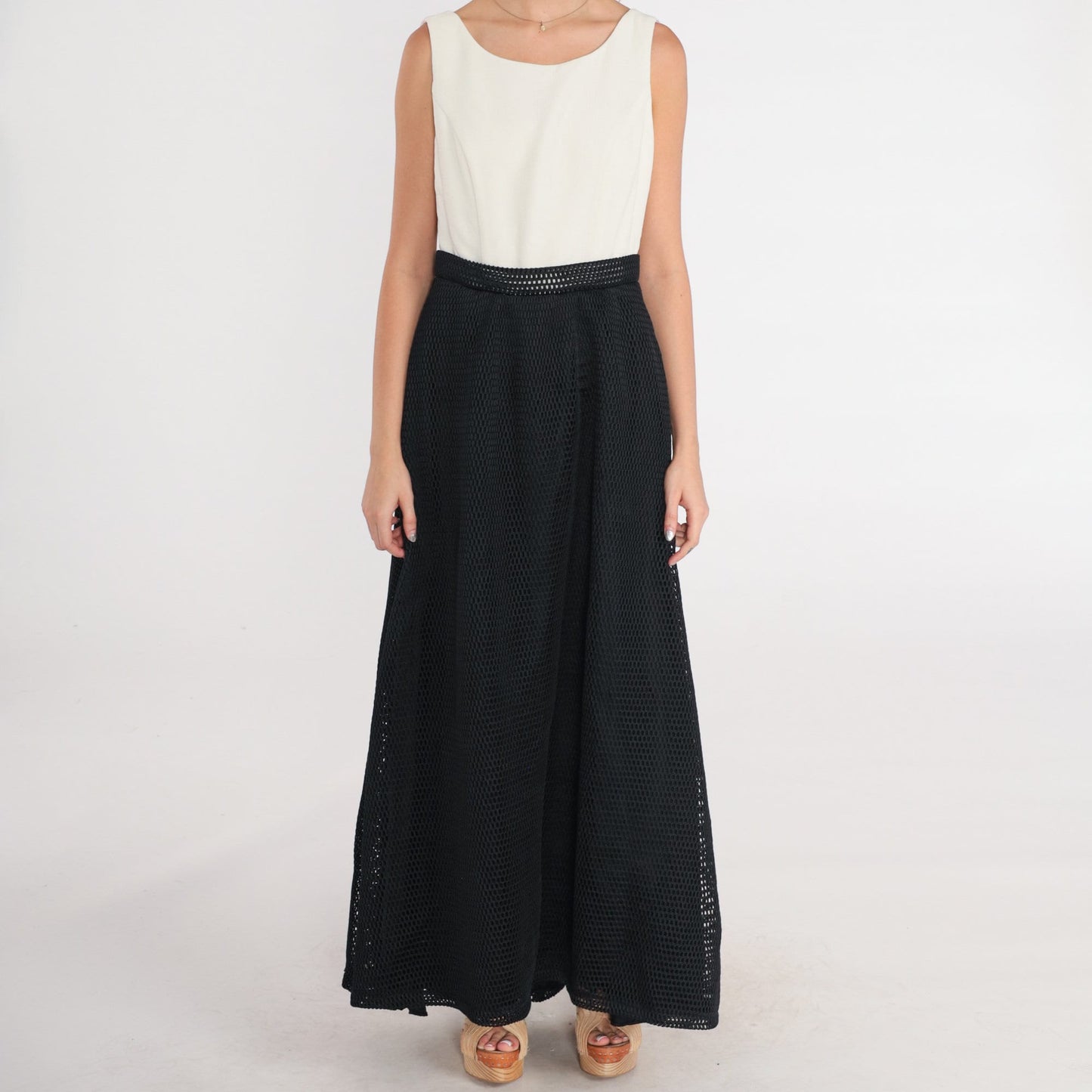 90s Black and White Maxi Dress Sleeveless Low Back High Waist Small