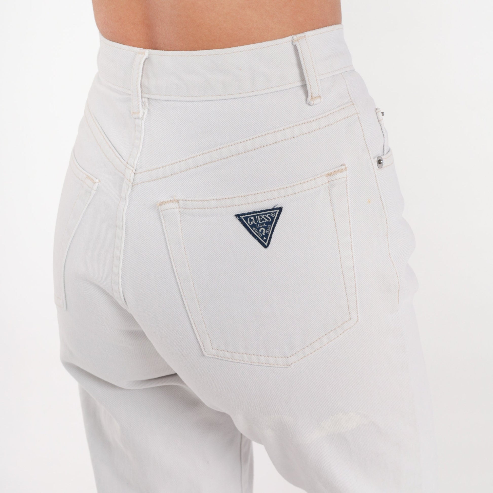 90s Guess White Denim Mom Jeans Mid Rise Slim Tapered 2XS