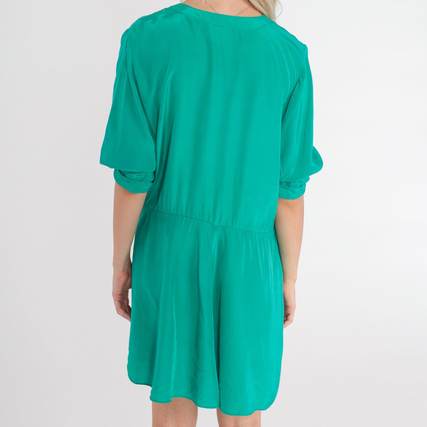 90s Nina Piccalina Green Mini Dress Button-Up Short Sleeve Medium