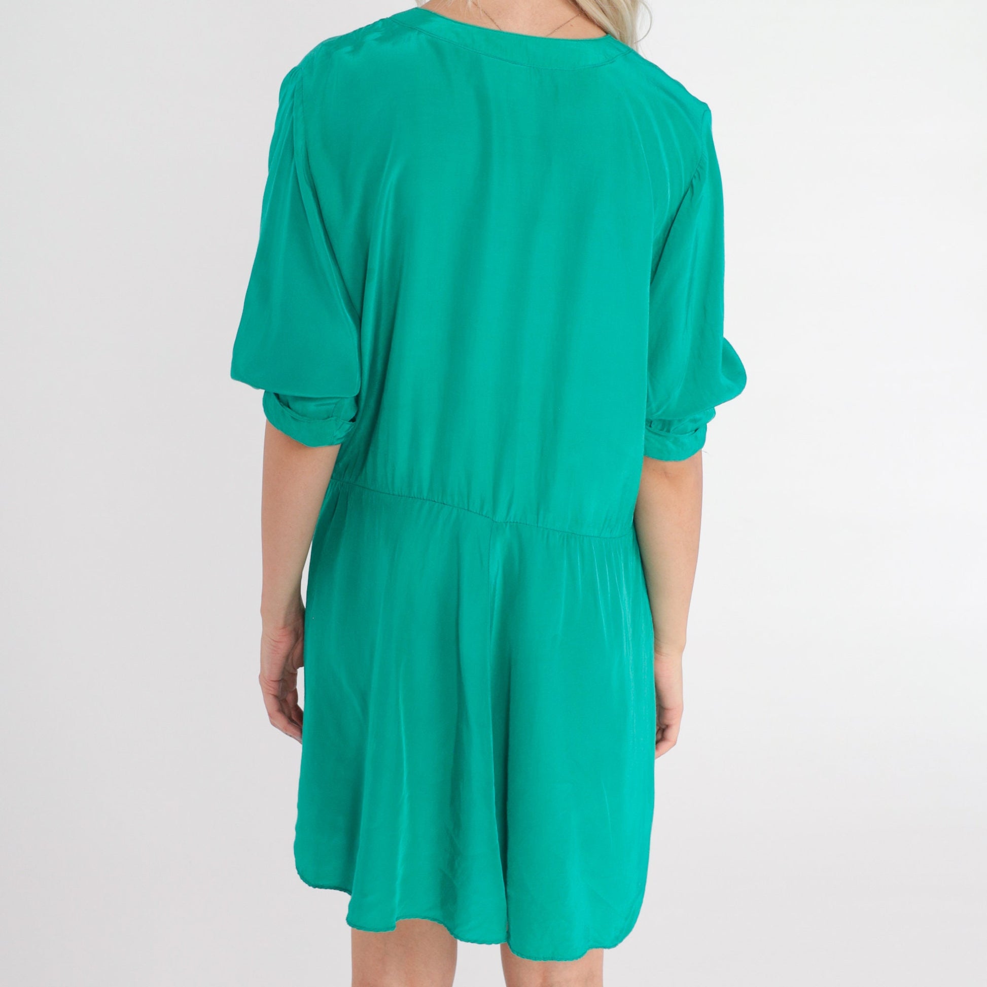 90s Nina Piccalina Green Mini Dress Button-Up Short Sleeve Medium