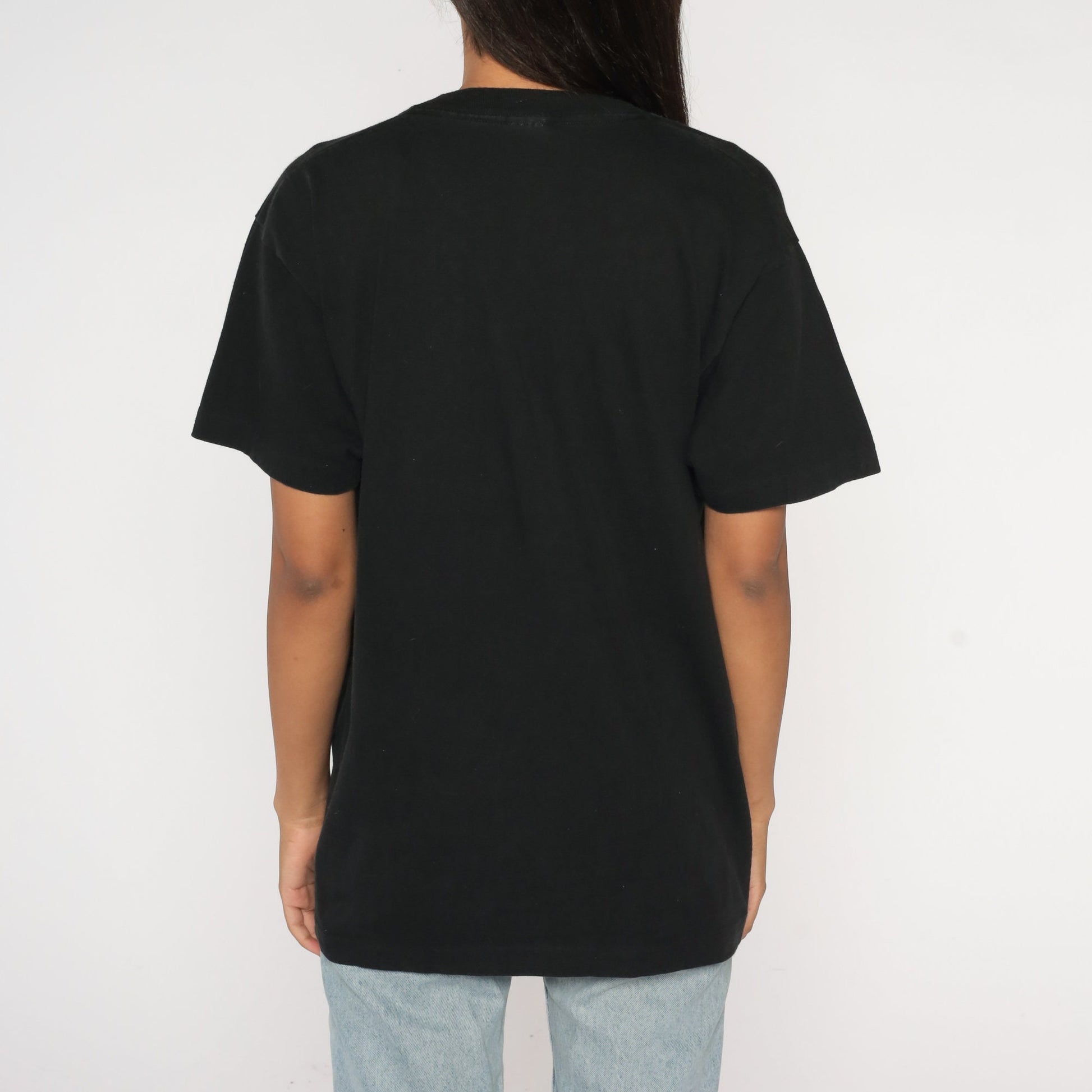 90s NYPD Embroidered T-Shirt New York City Police Graphic Tee Black Cotton Large