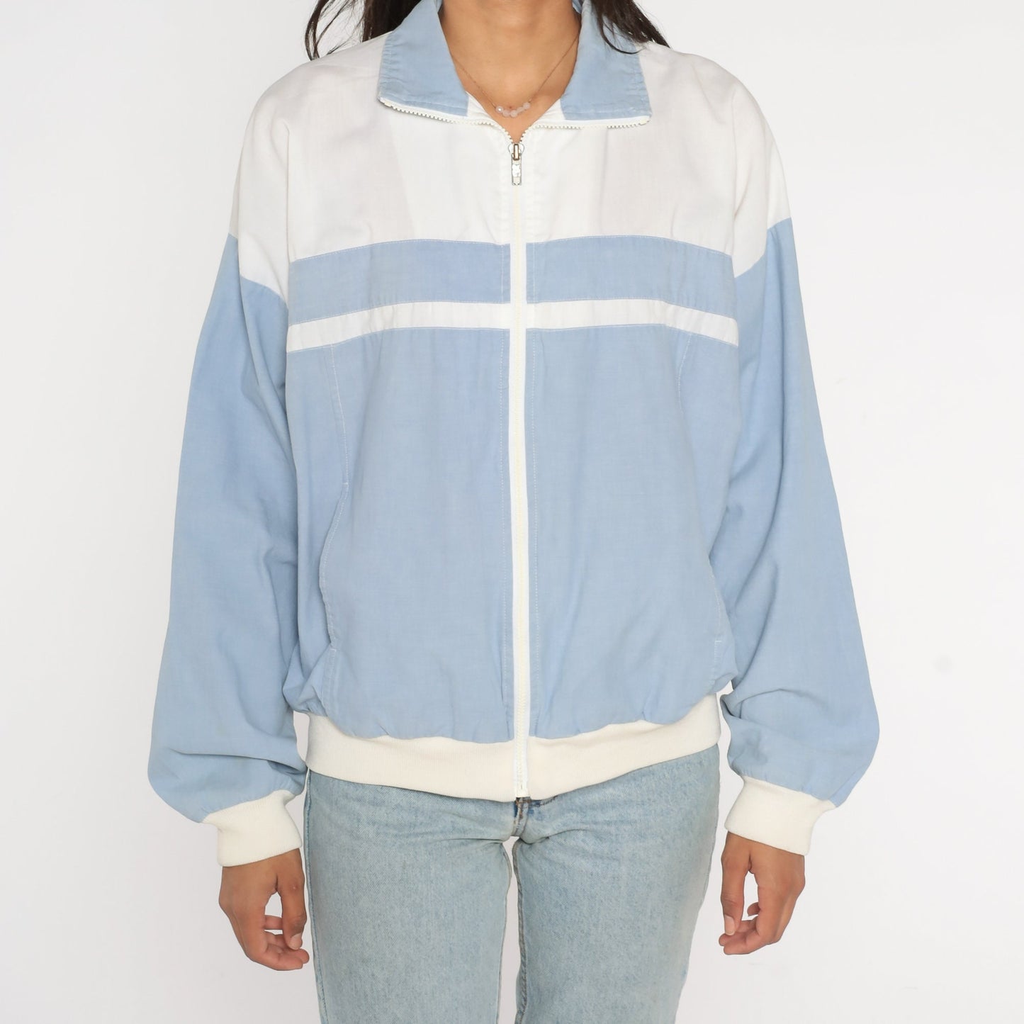 80s Christian Dior Monsieur Windbreaker Blue White Colour Block Stripe Large L