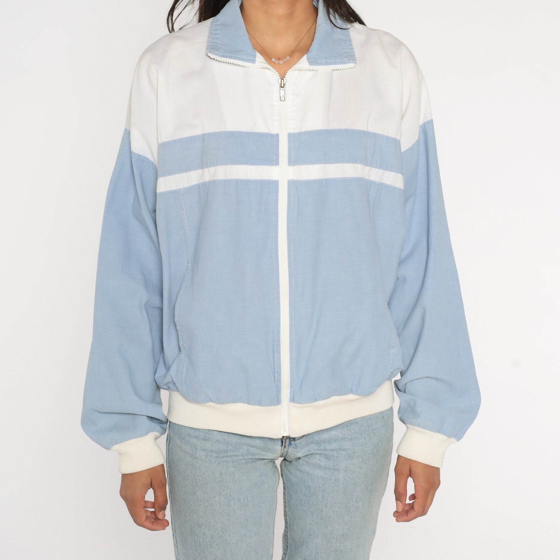 80s Christian Dior Monsieur Windbreaker Blue White Colour Block Stripe Large L