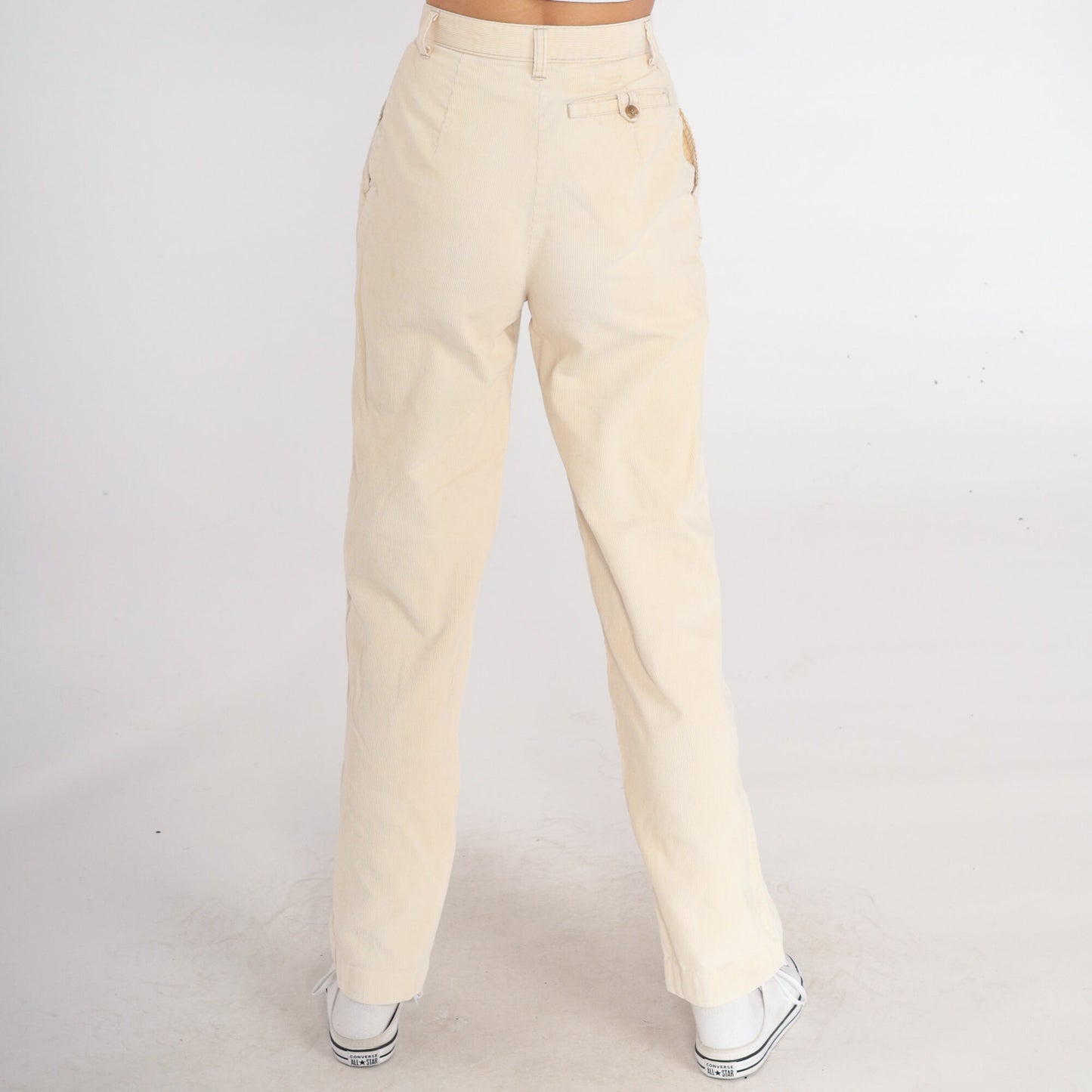 80s Present Co. Pleated Corduroy High-Waist Trousers Cream Straight Leg Extra Small
