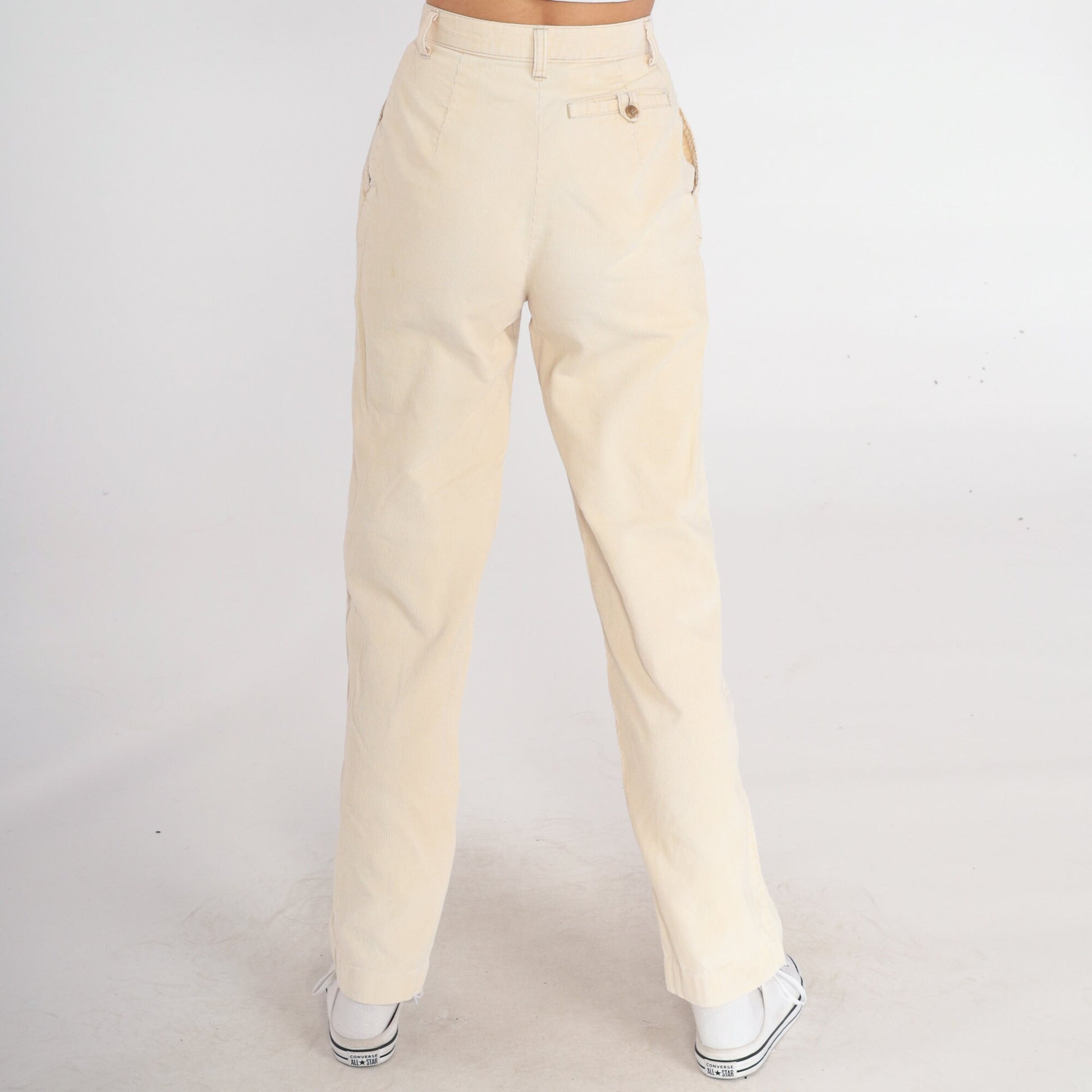 80s Present Co. Pleated Corduroy High-Waist Trousers Cream Straight Leg Extra Small