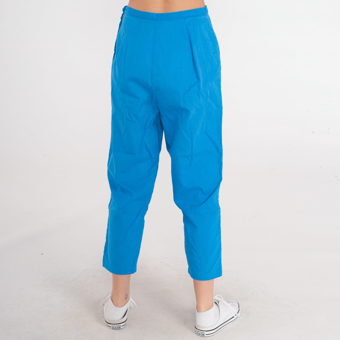 60s Bright Blue High-Waisted Cropped Trousers Side Zip Straight Leg Small