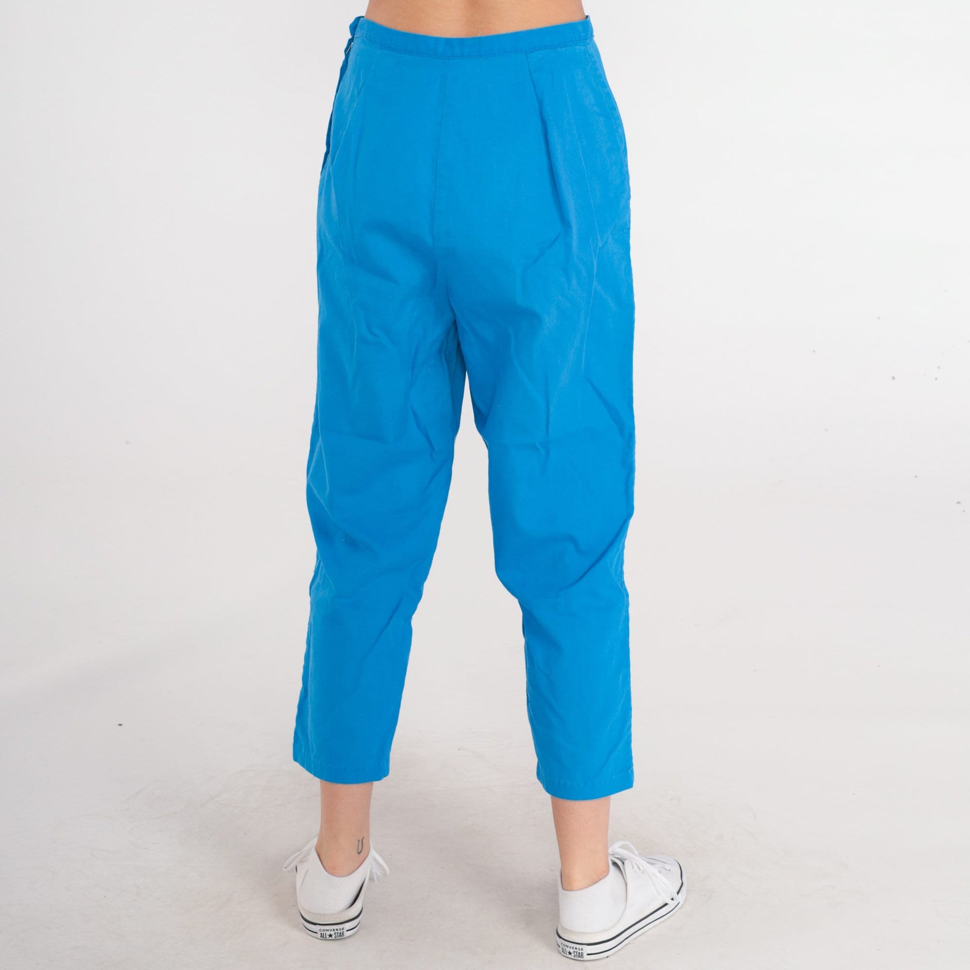 60s Bright Blue High-Waisted Cropped Trousers Side Zip Straight Leg Small