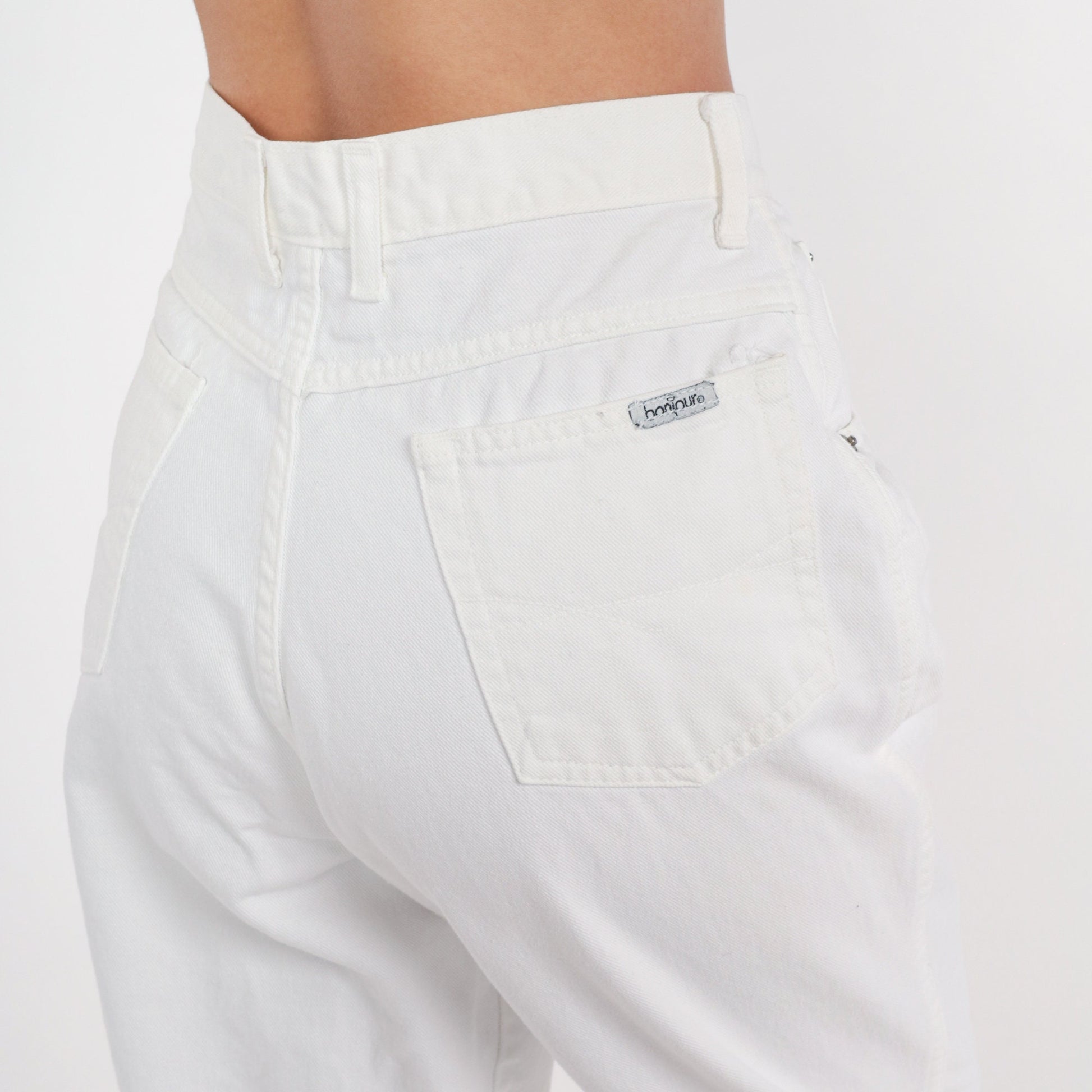 90s Crossroads White Denim High-Waisted Tapered Mom Jeans Small