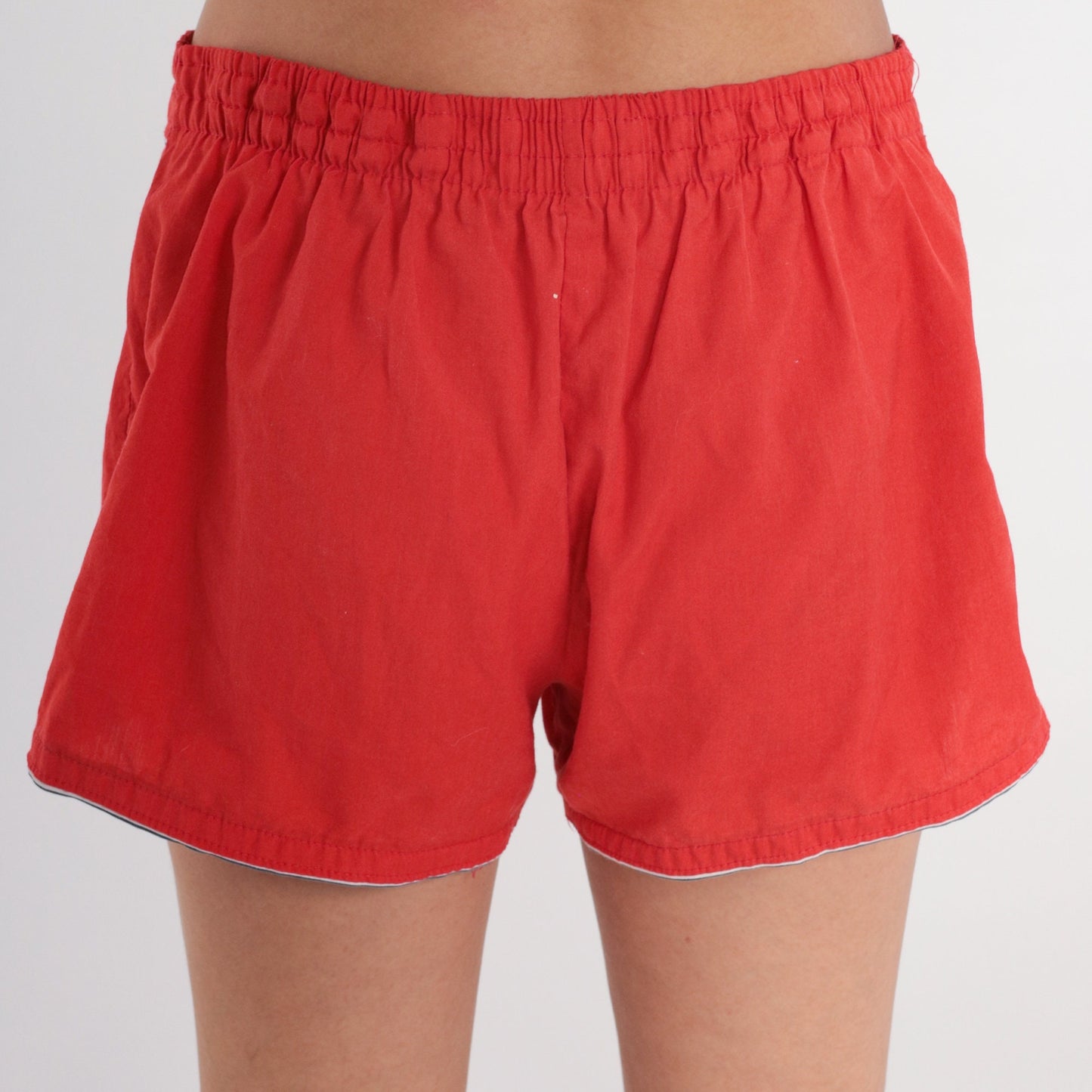 80s Red Ringer Swim Shorts Elastic Waist Board Shorts Medium