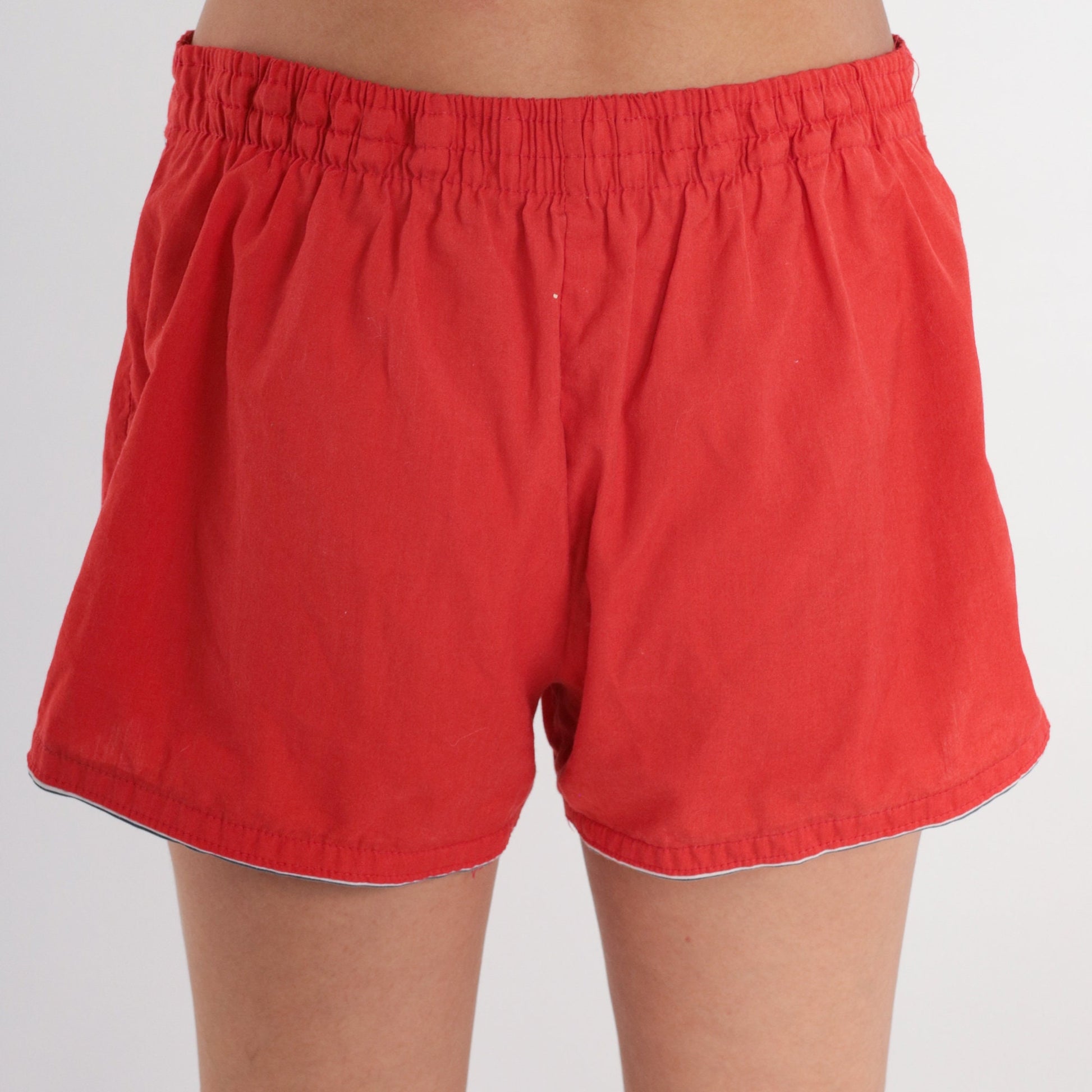 80s Red Ringer Swim Shorts Elastic Waist Board Shorts Medium