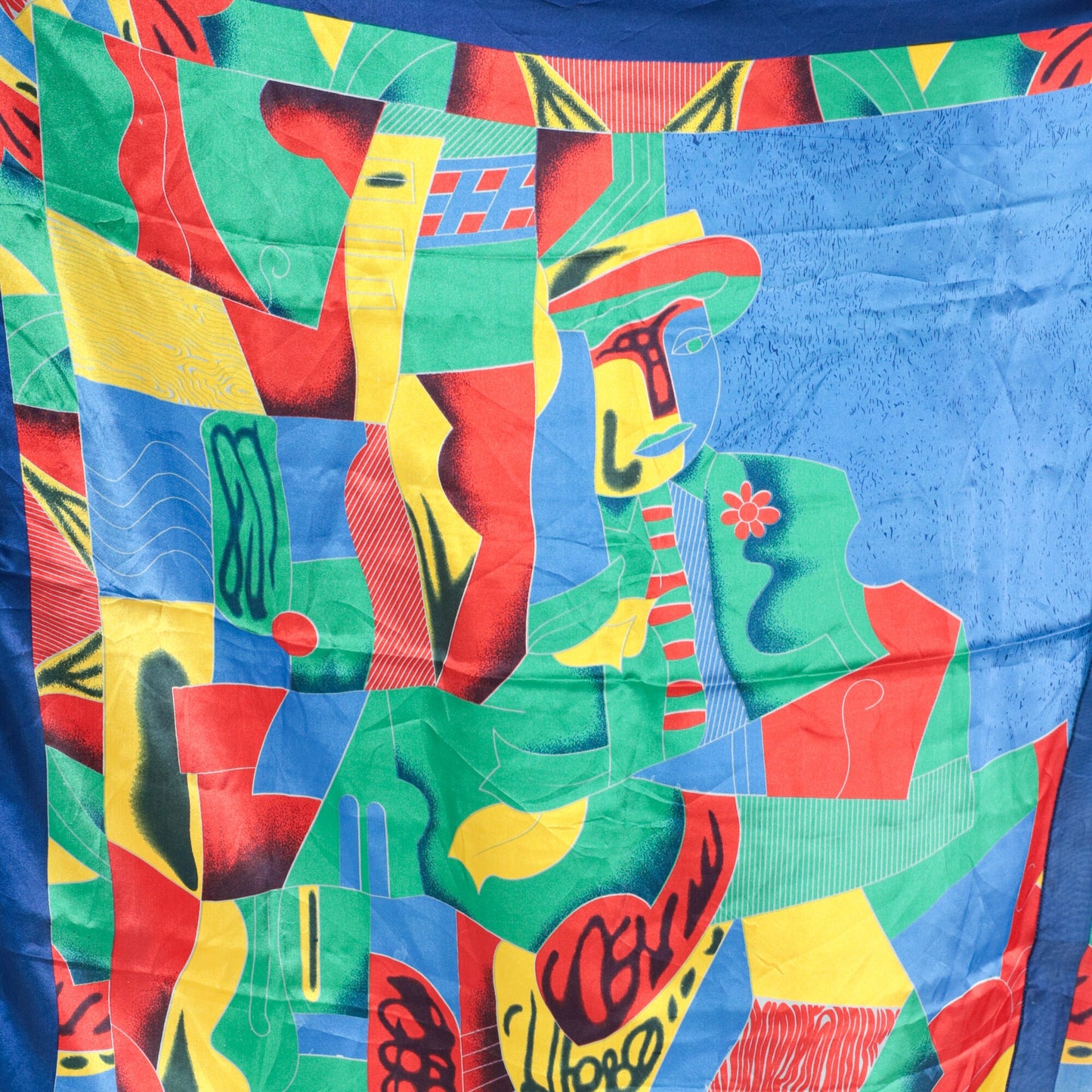 80s Silk Picasso Cubist Art Scarf Multicolor Abstract Print Square