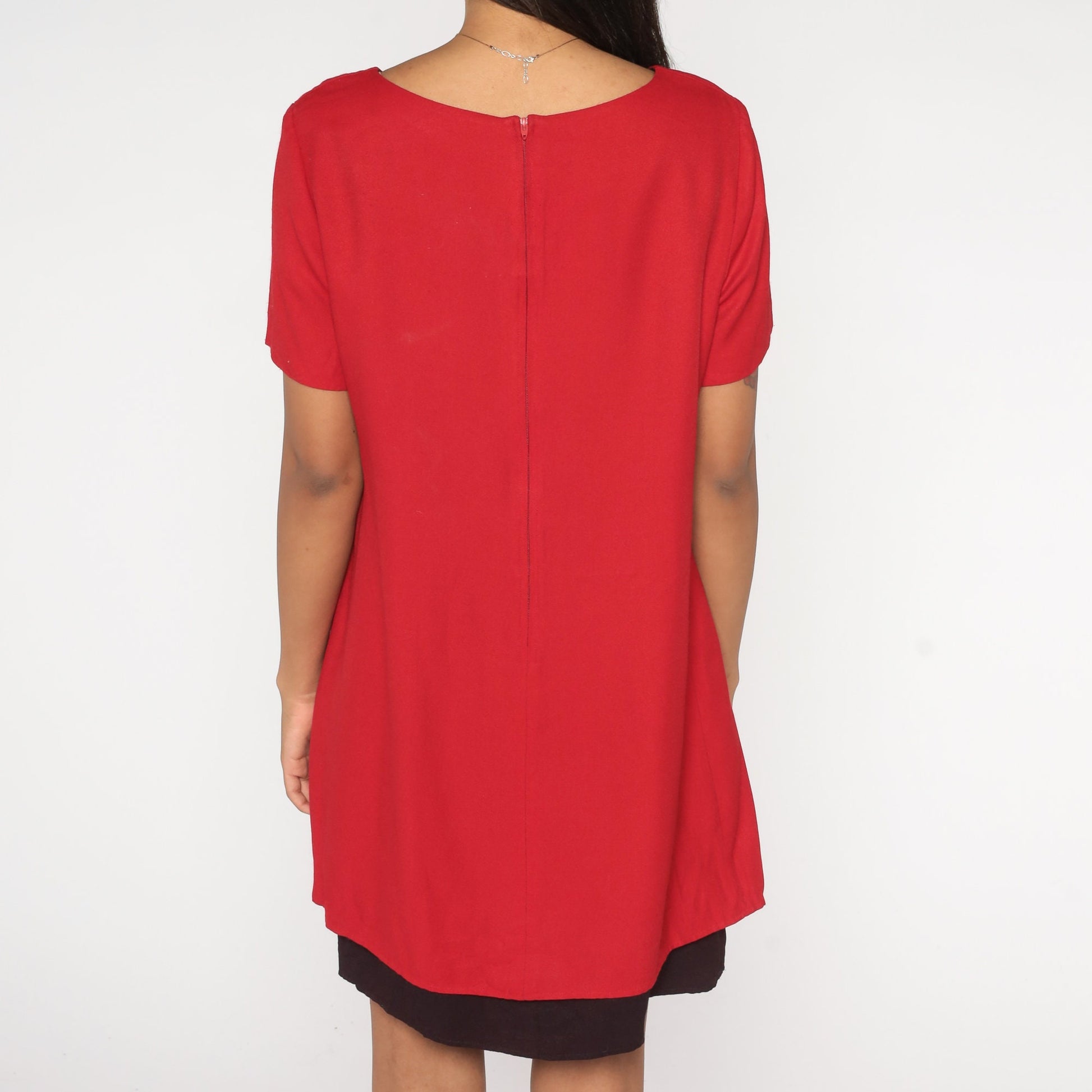 80s Jessica Howard Mini Dress Red Black Layered Button Up Short Sleeve Medium