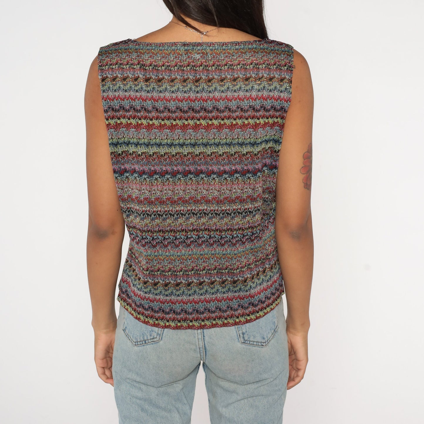 Y2K Striped Rainbow Tank Top Sleeveless Blouse Large
