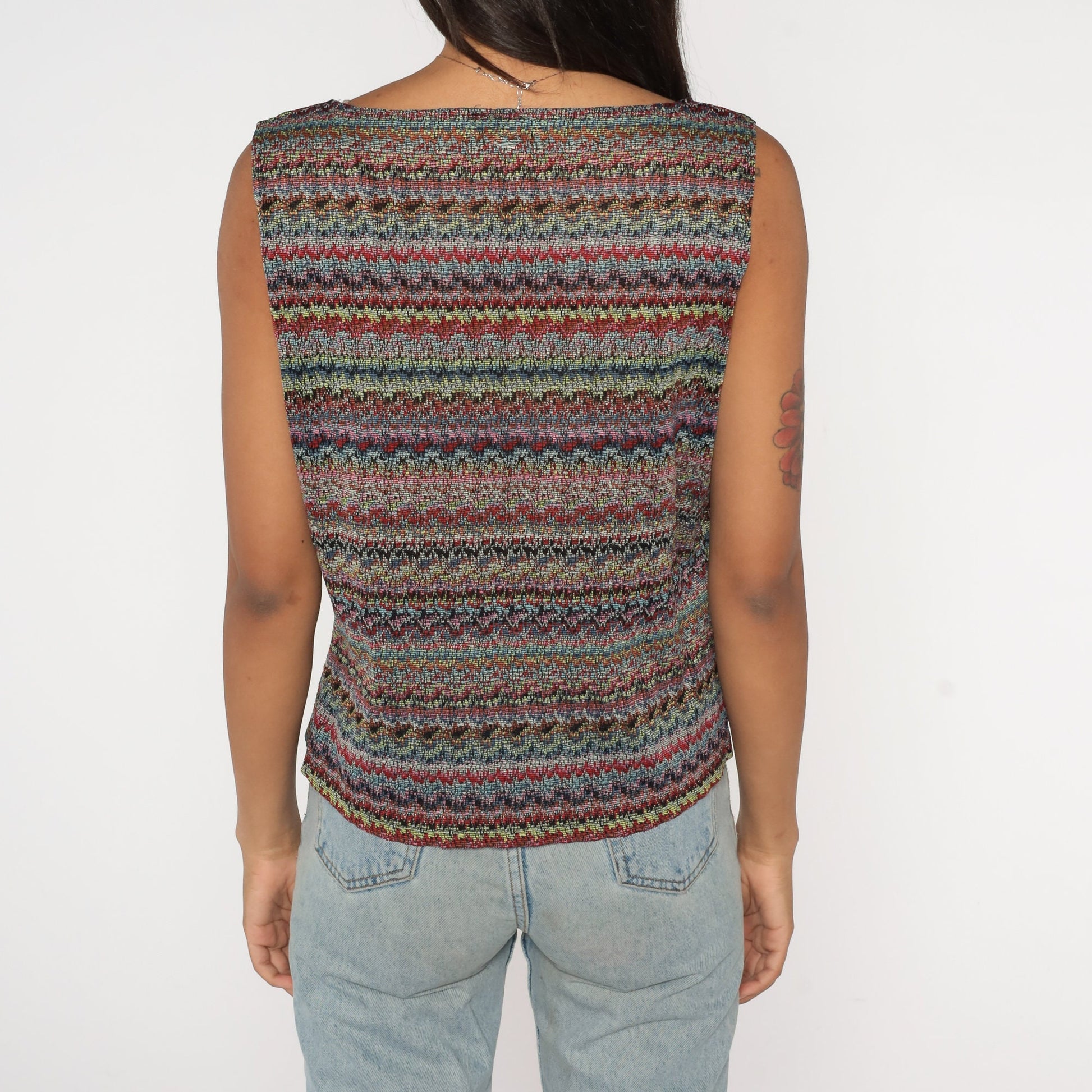 Y2K Striped Rainbow Tank Top Sleeveless Blouse Large