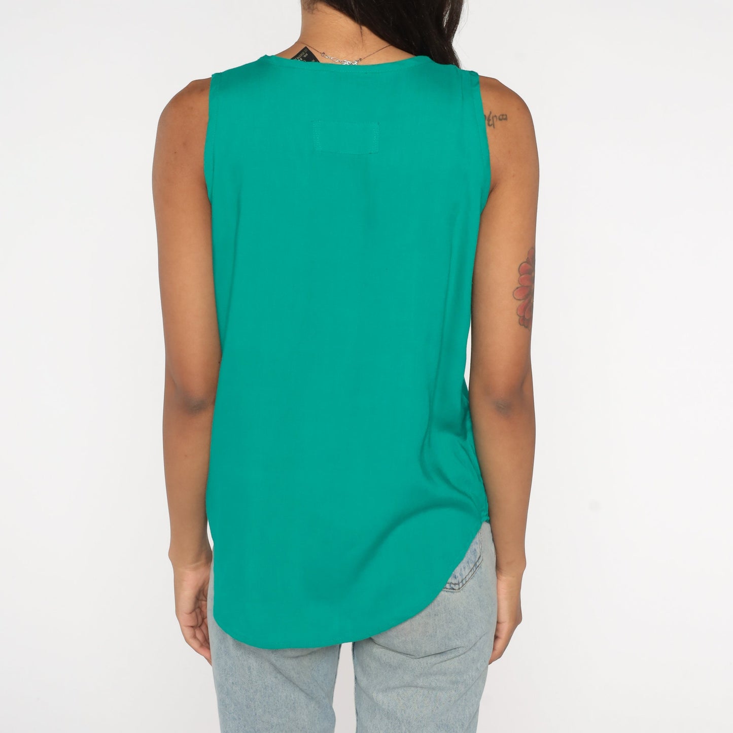 90s Green Henley Tank Top Vintage Button-Up Sleeveless Medium M