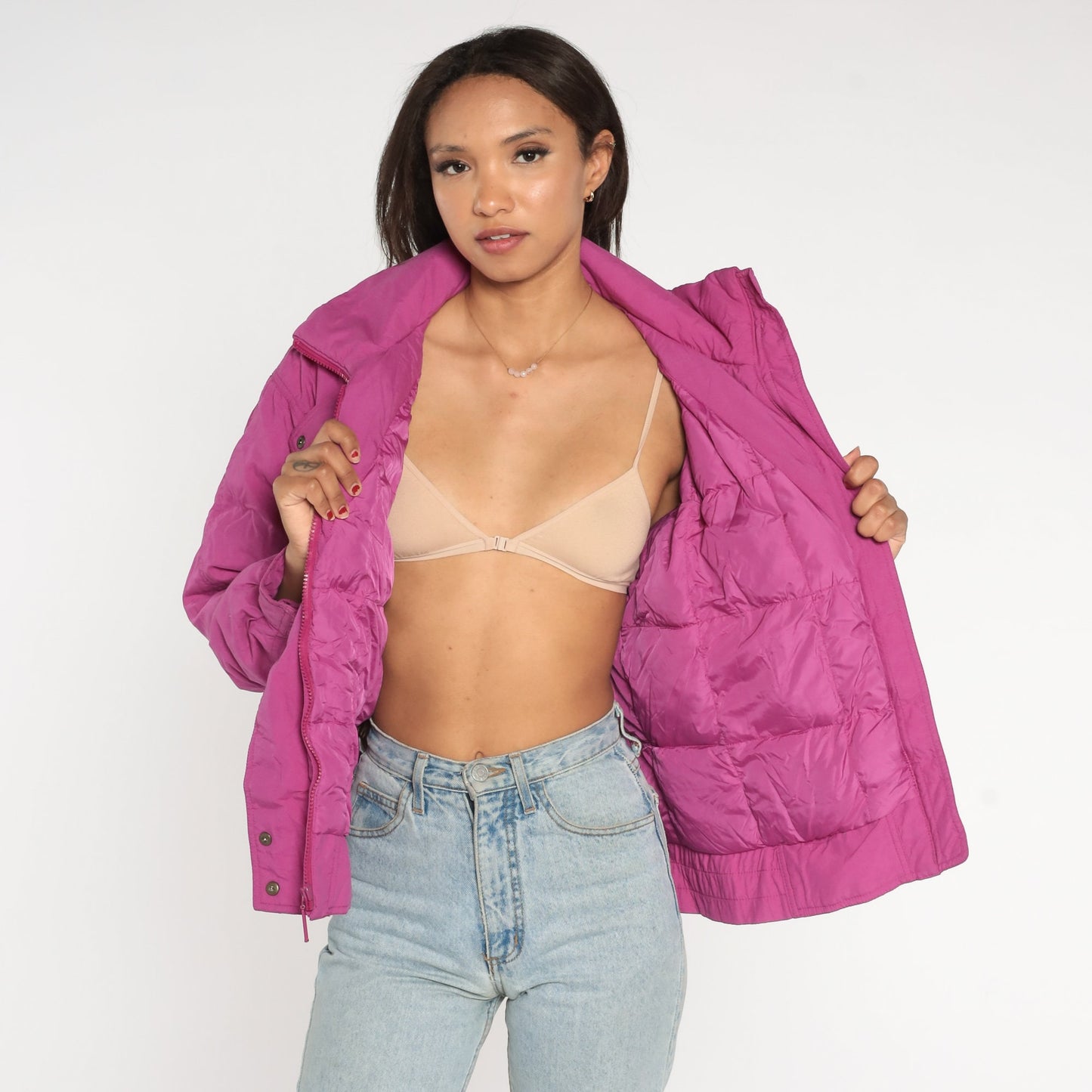 90s Eddie Bauer Fuchsia Pink Down Puffer Ski Jacket Medium