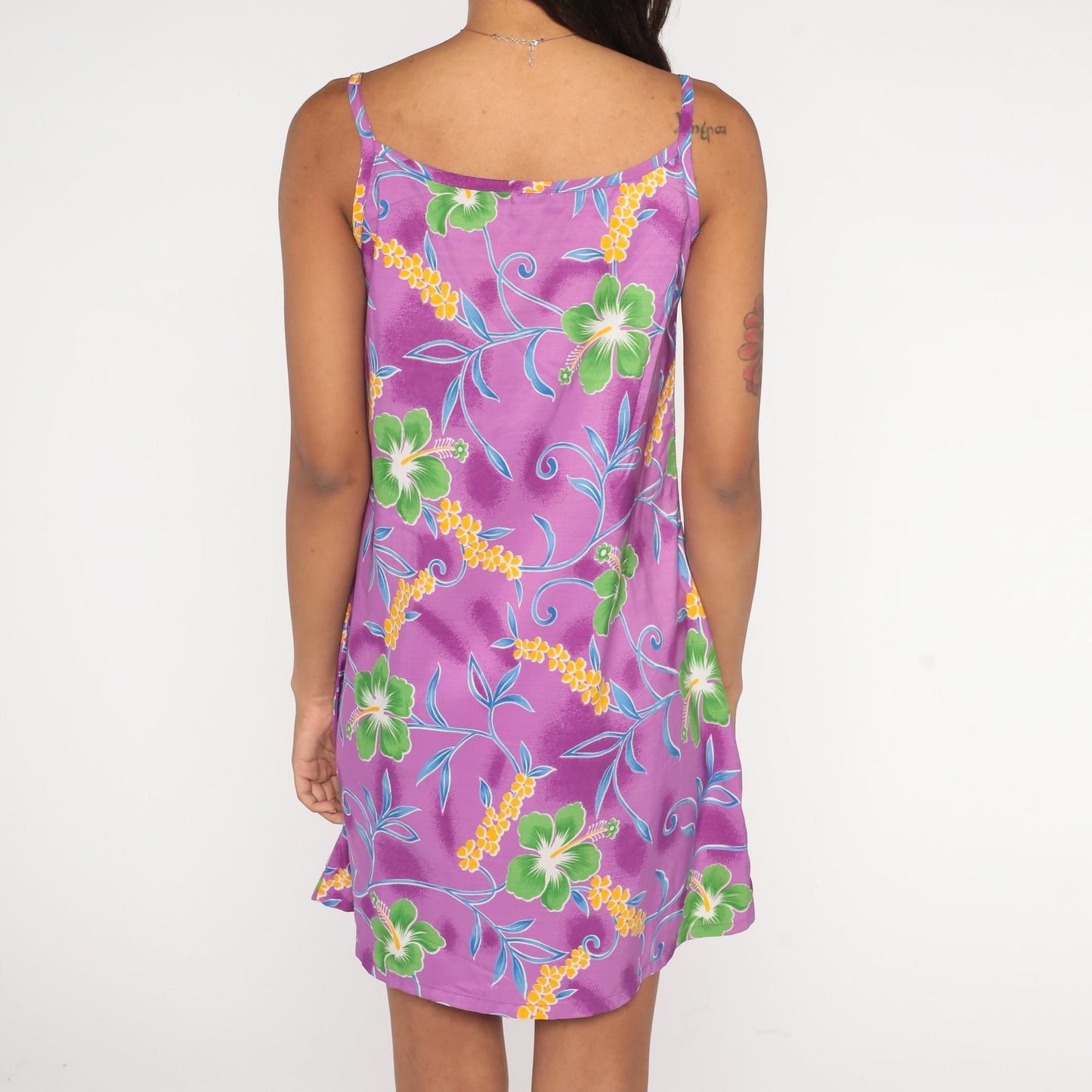 90s Purple Tropical Floral Mini Dress Sleeveless Sundress Small S