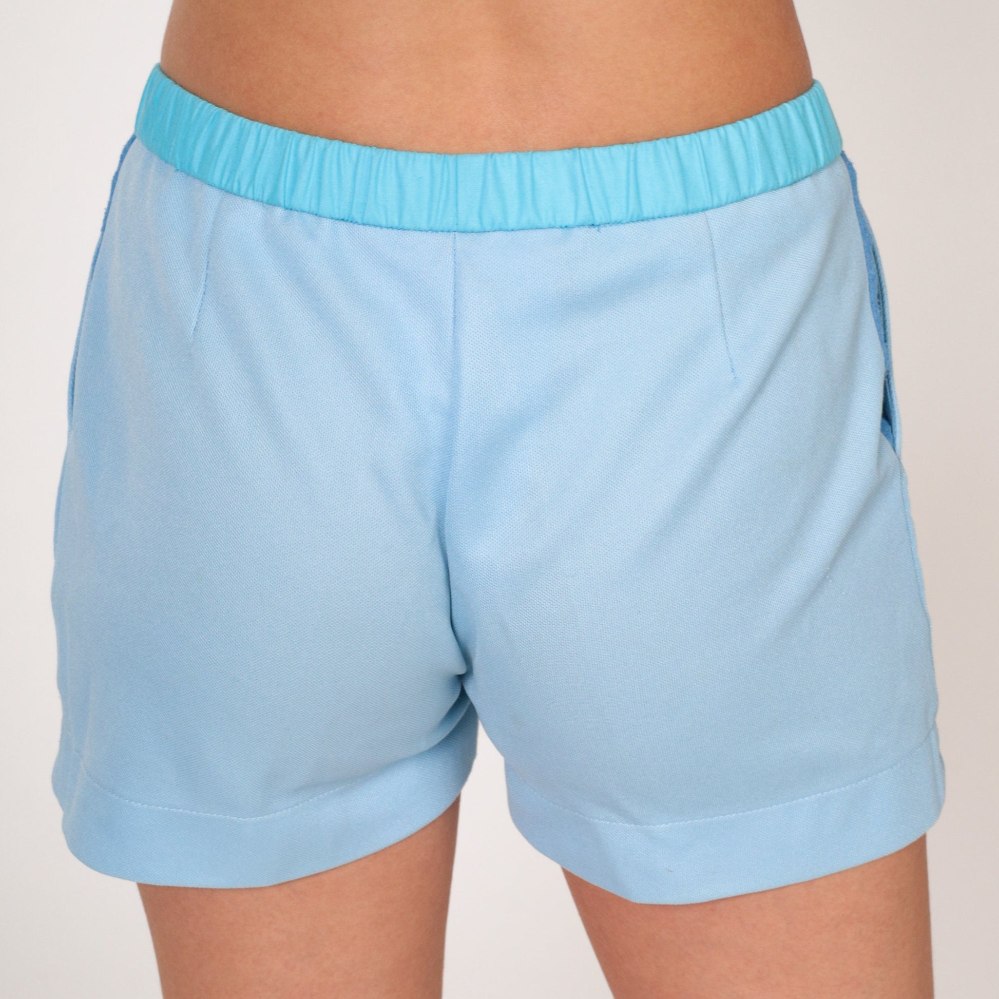 70s GQ Tennis Shorts Baby Blue Tonal Striped Athletic Extra Small