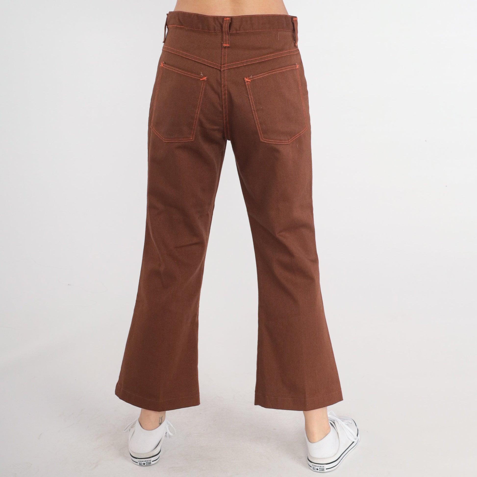 70s McJeans Brown Flared Trousers Mid Rise Bell Bottom Ankle Medium