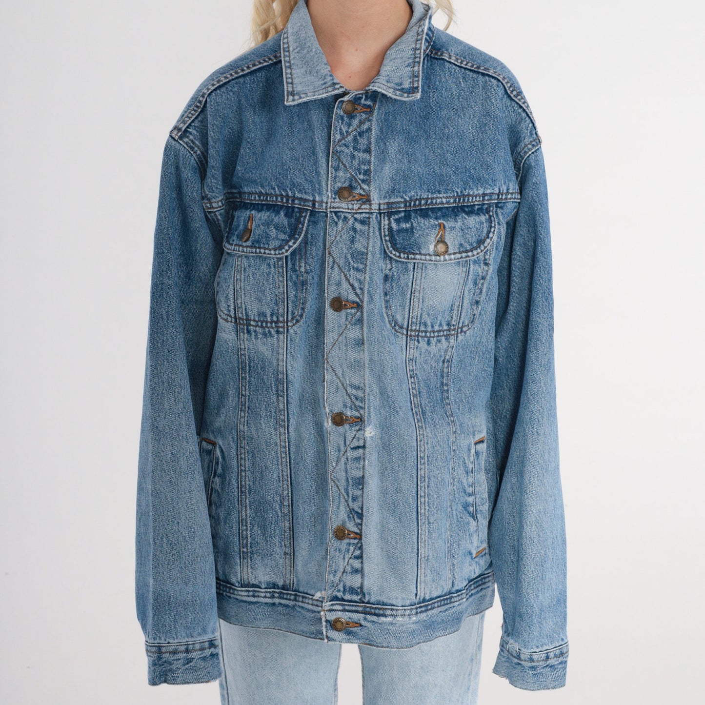 90s Wrangler Blue Denim Jacket Button Up Jean Jacket Large L