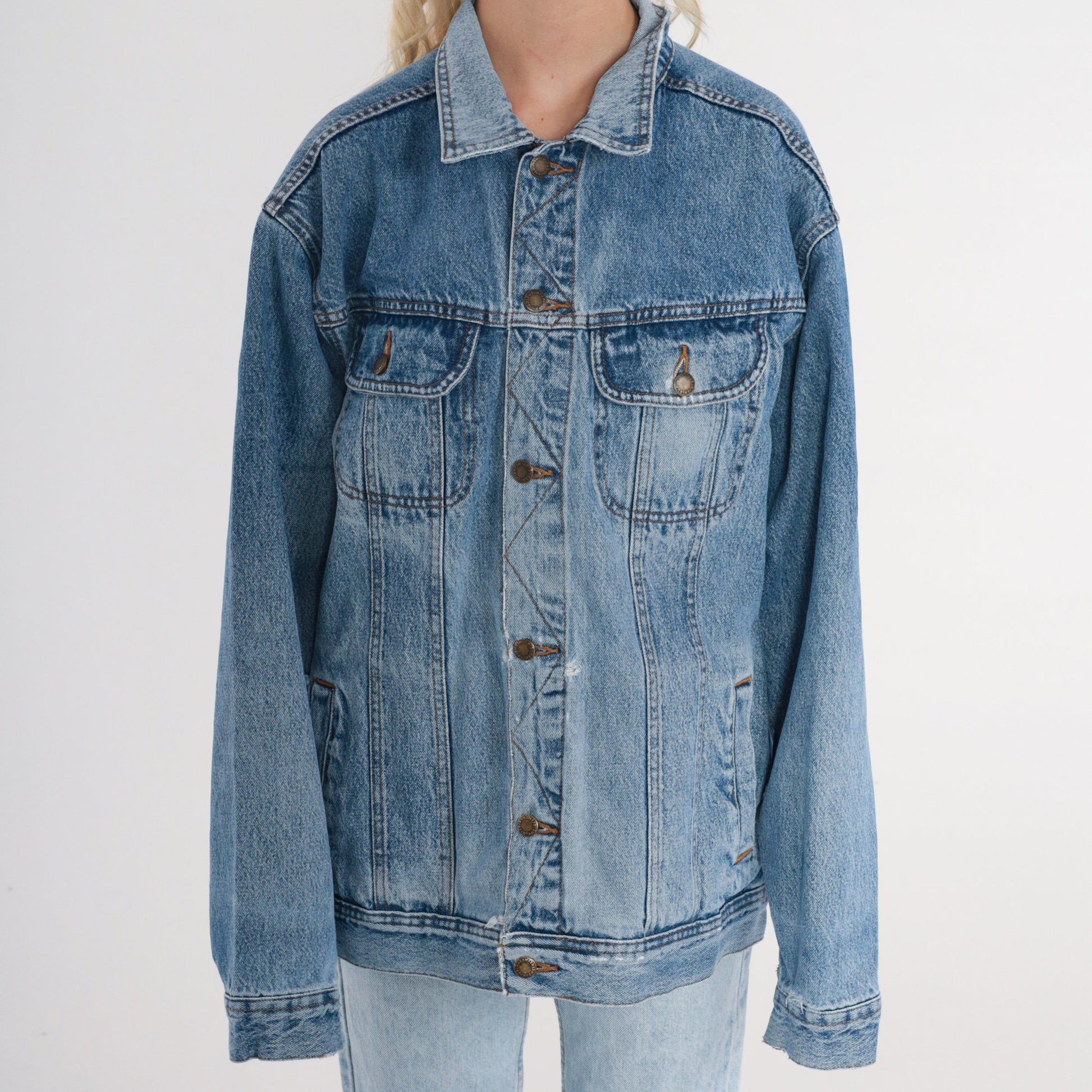90s Wrangler Blue Denim Jacket Button Up Jean Jacket Large L