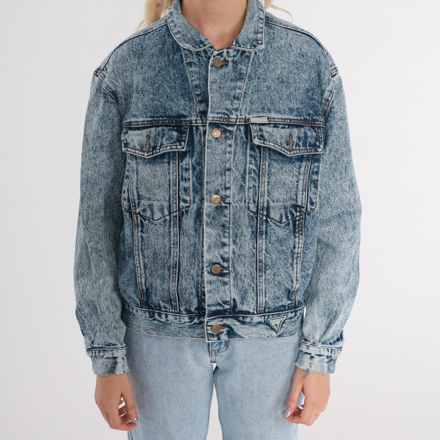 90s Guess Georges Marciano Acid Wash Denim Jacket Blue Large L