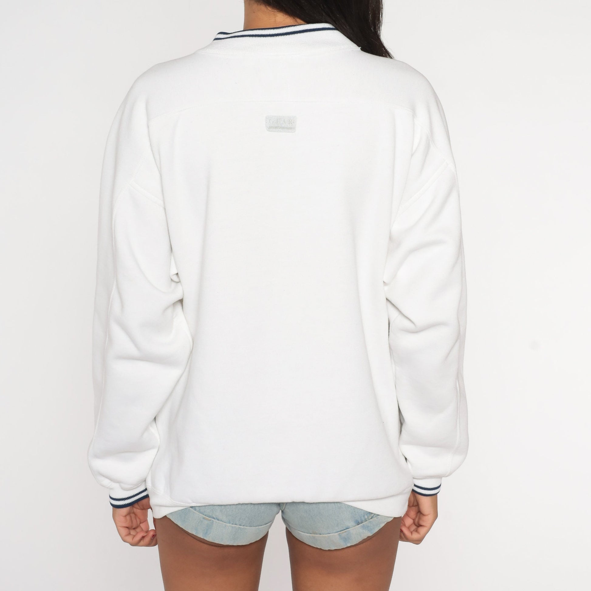 90s Anchor Celebration Ringer Sweatshirt White Navy Trim Nautical Graphic Large L