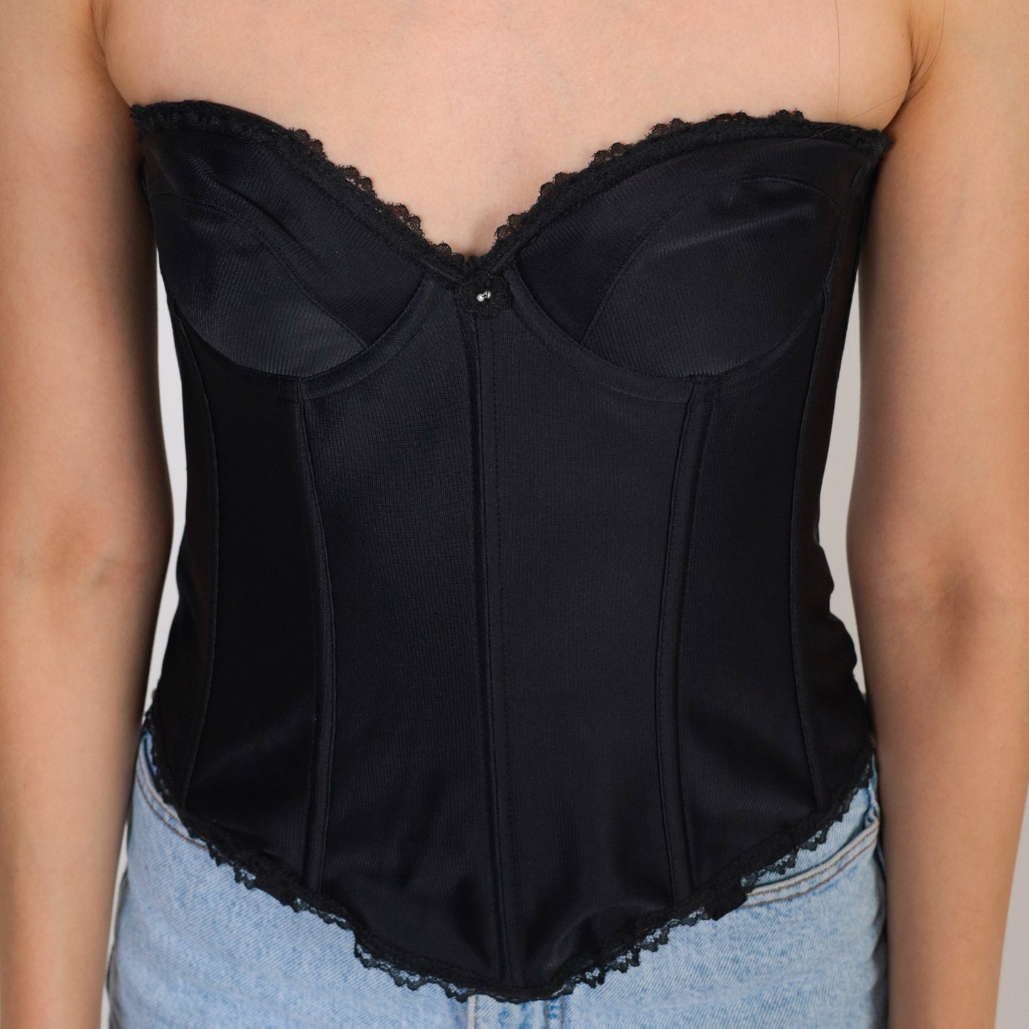 90s Black Lace Bustier Bra Top Underwire Sweetheart Neckline Small
