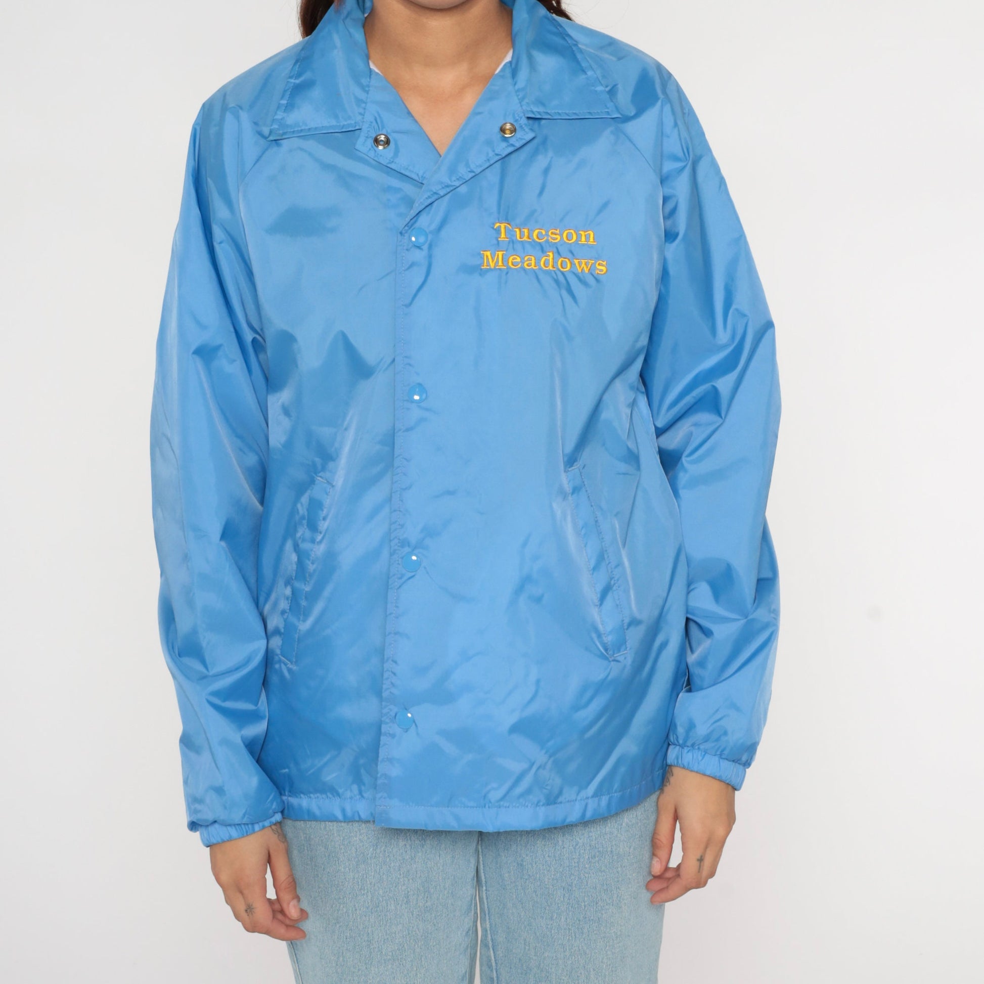 00s Tucson Meadows Blue Windbreaker Nylon Snap Jacket Men's Medium