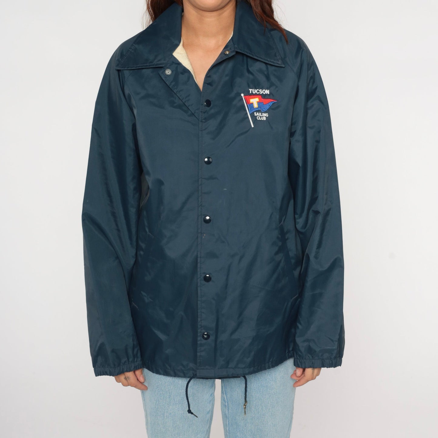 70s Tucson Sailing Club Windbreaker Navy Nylon Snap Jacket Men's Medium