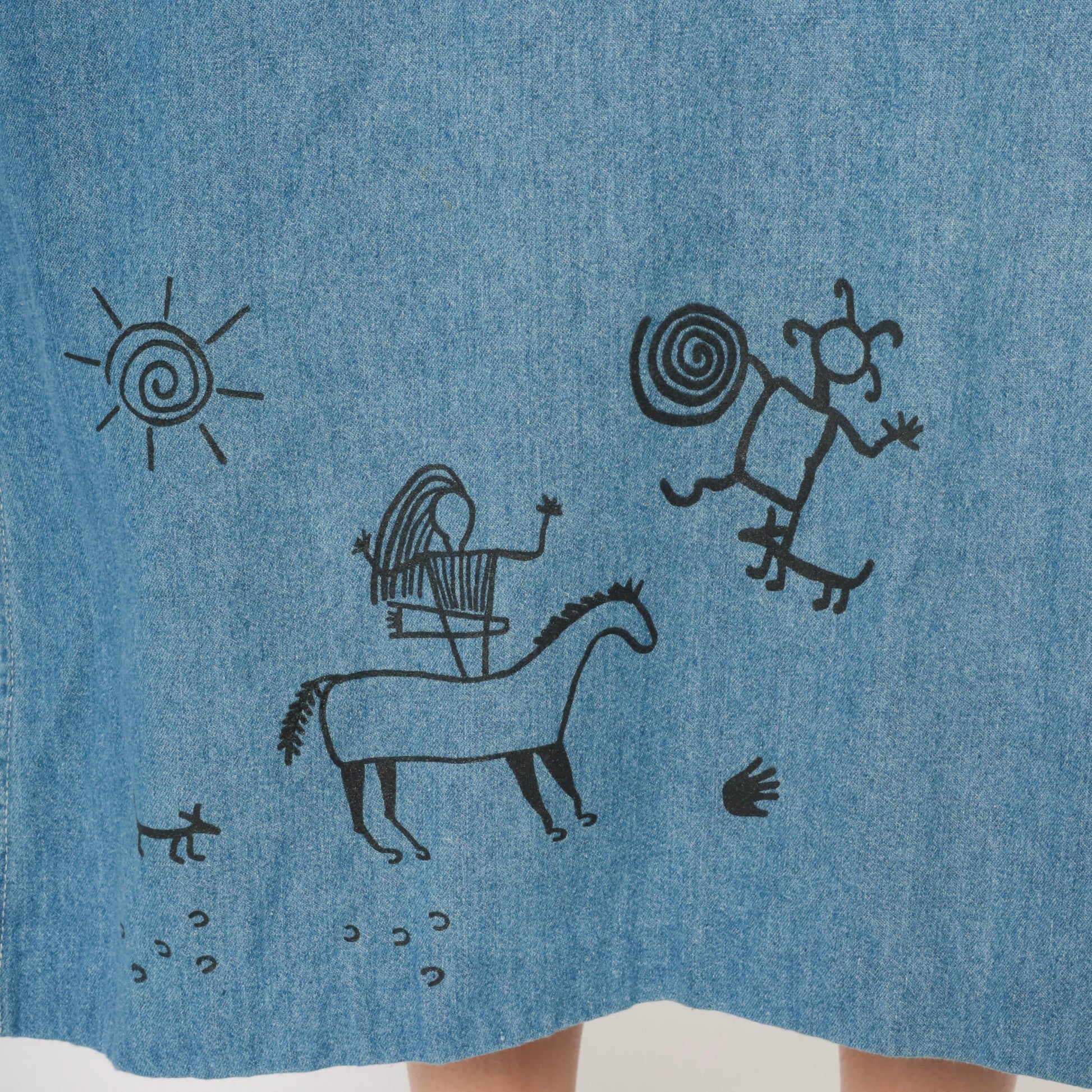 90s Boston Classics Denim Midi Dress Petroglyph Print Blue Large L