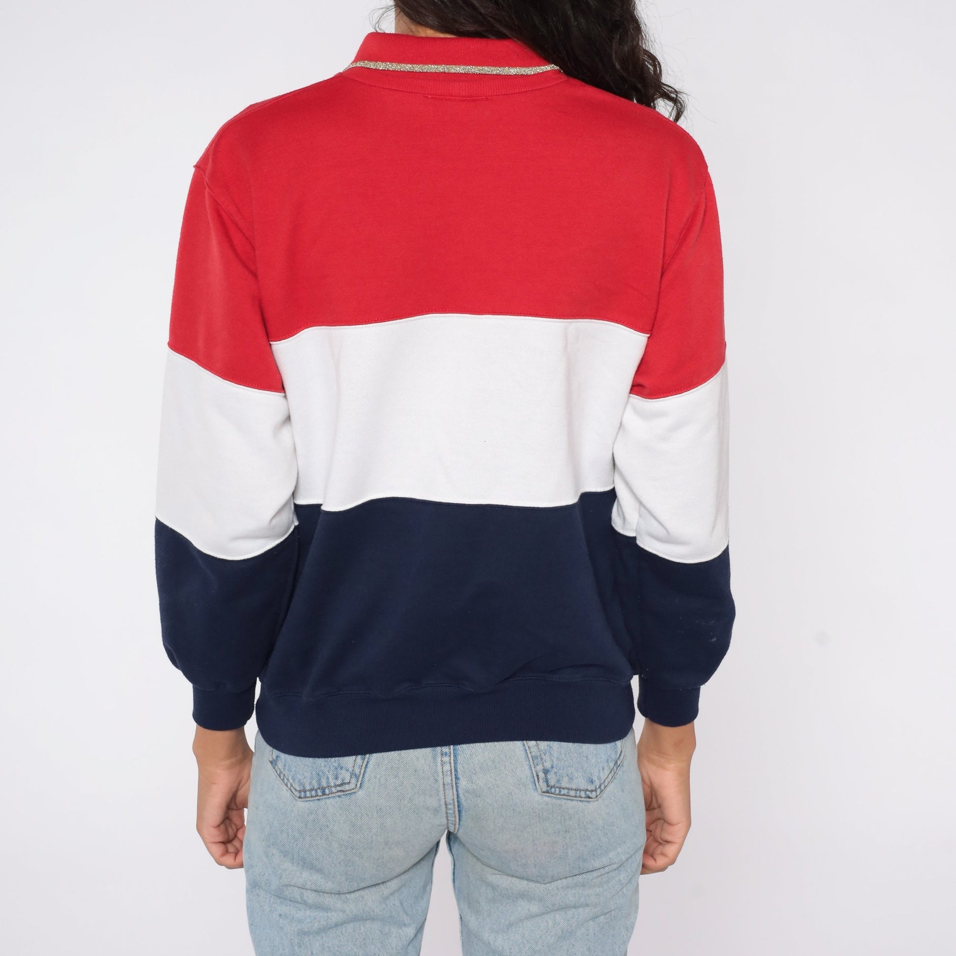 90s Nautical Flag Sweatshirt Alfred Dunner Striped Collared Pullover Small S