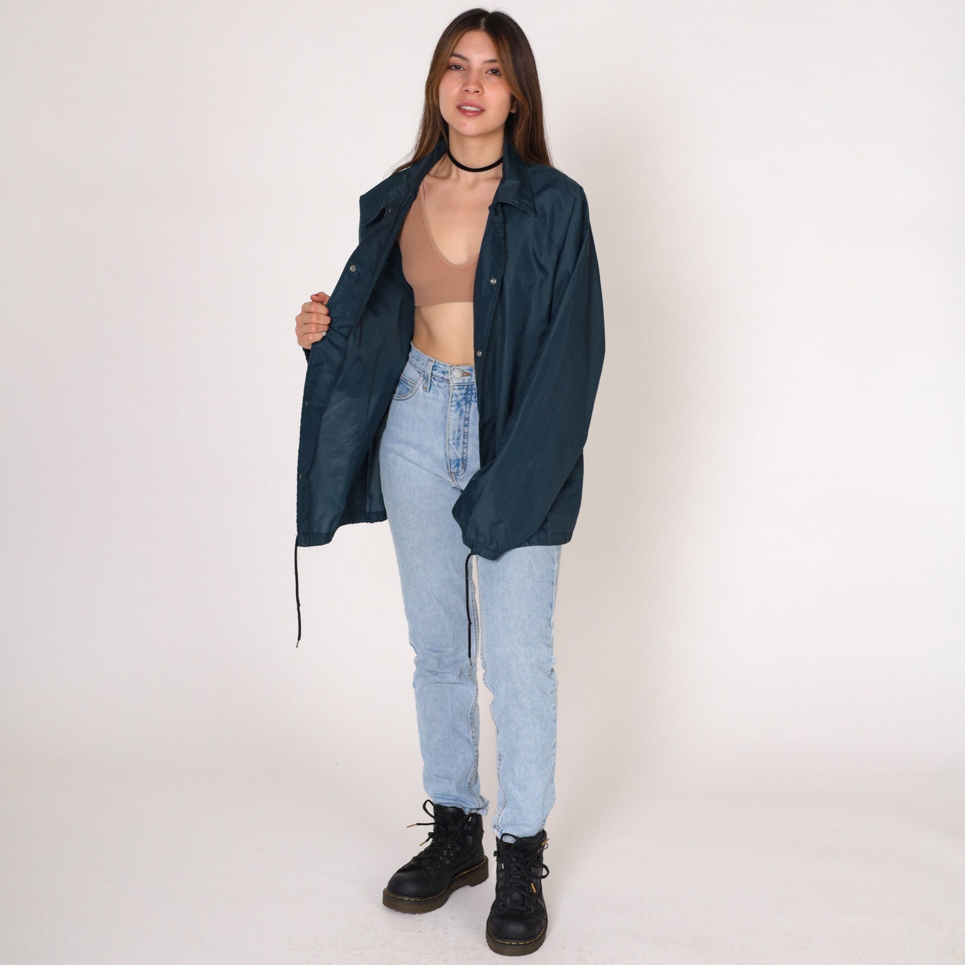80s Kuether Distributing Co Windbreaker Jacket Navy Nylon Snap Raglan Large L