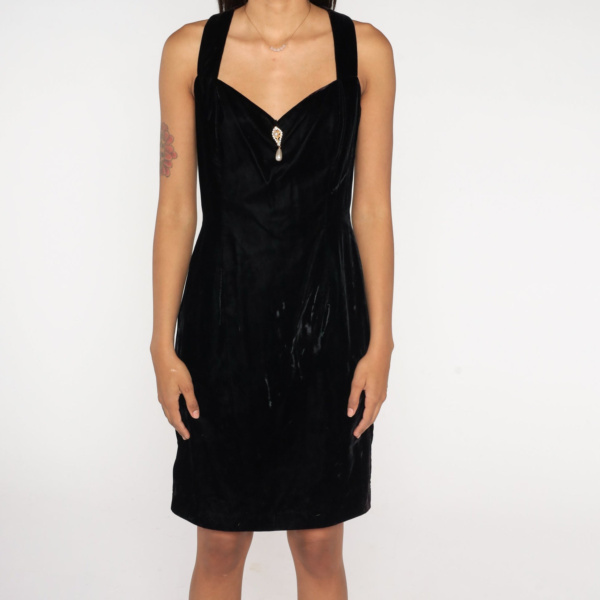 90s Jessica McClintock Black Velvet Mini Dress Beaded Sweetheart Neckline Medium